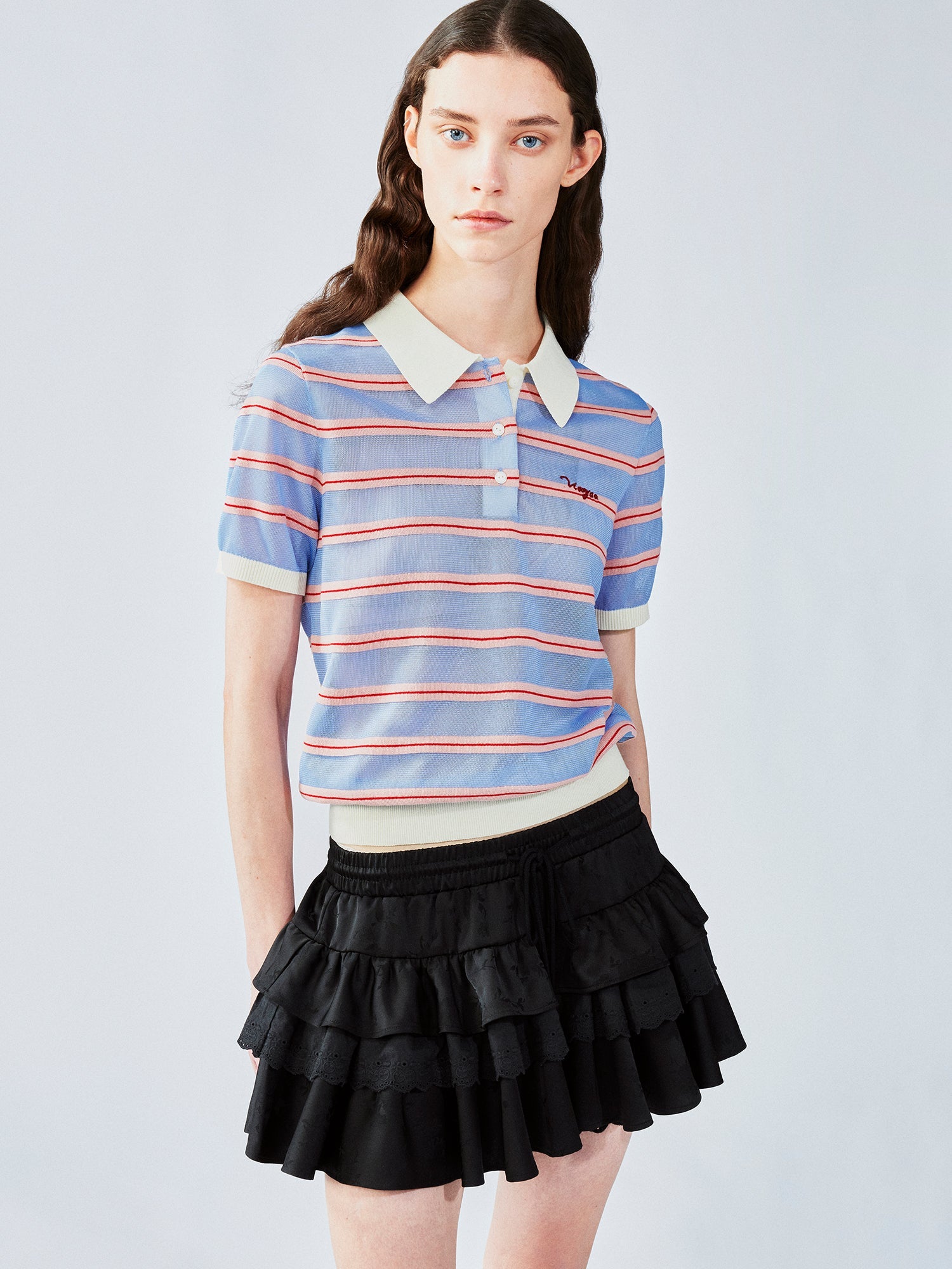 Striped polo knit T-shirt (blue)