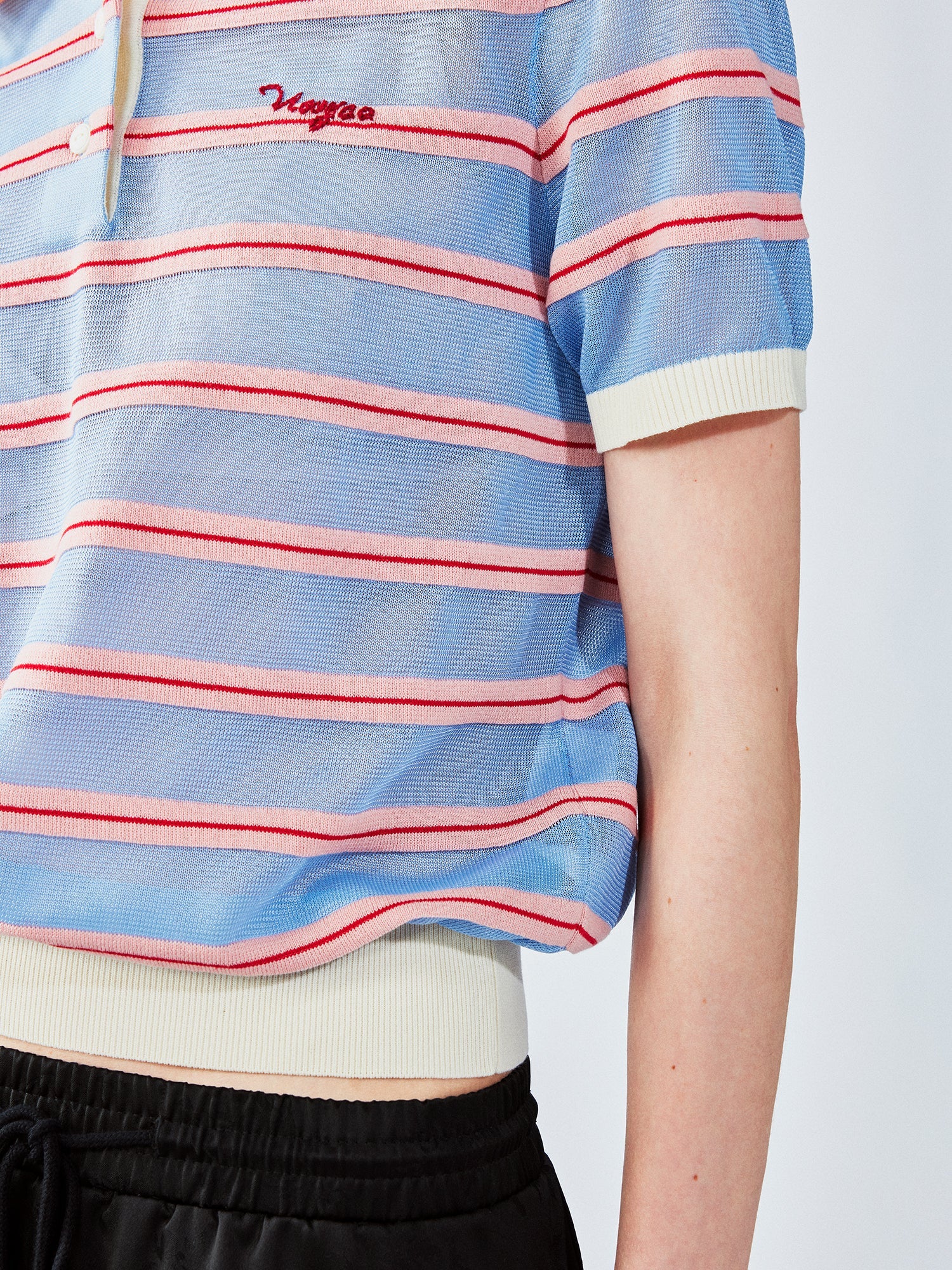 Striped polo knit T-shirt (blue)