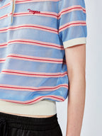 ストライプポロニットTシャツ（ブルー）
