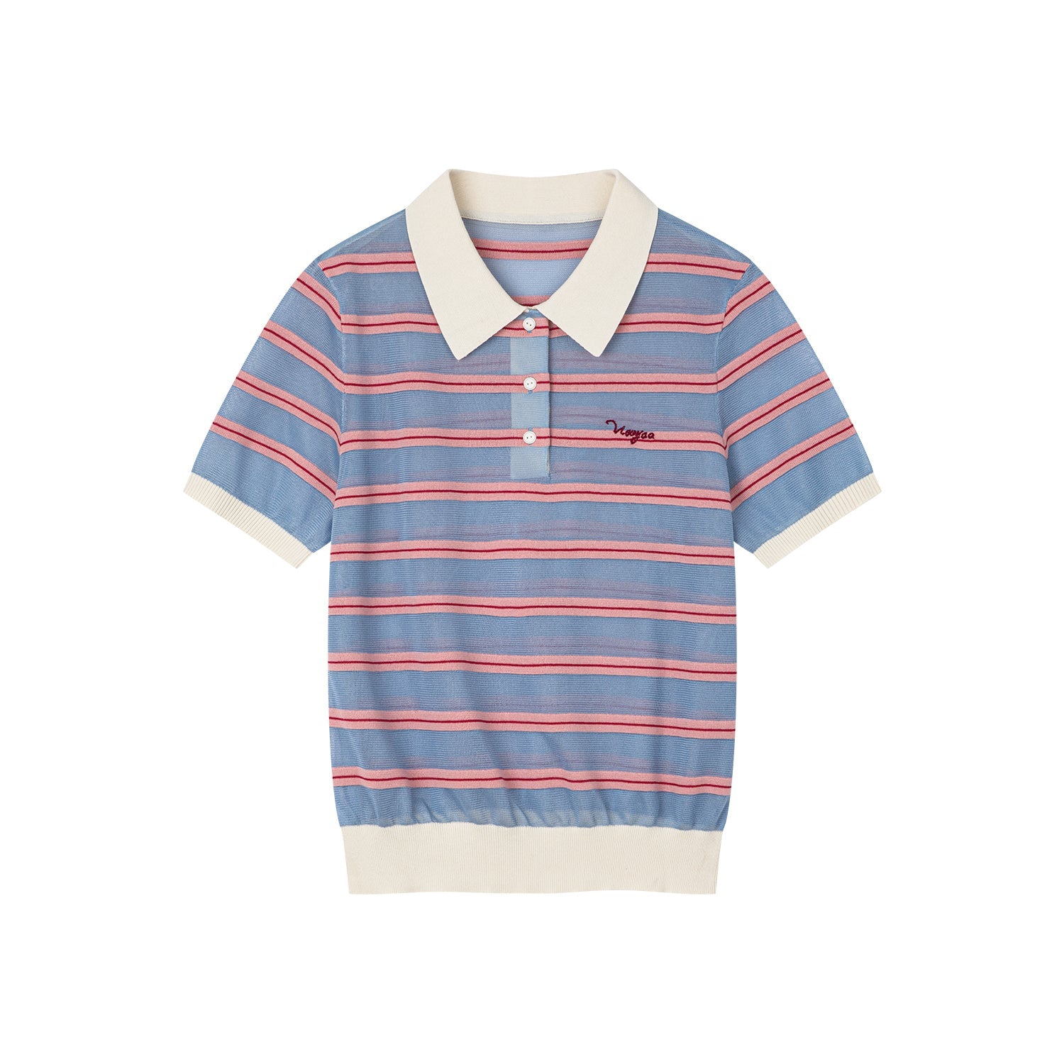 Striped polo knit T-shirt (blue)