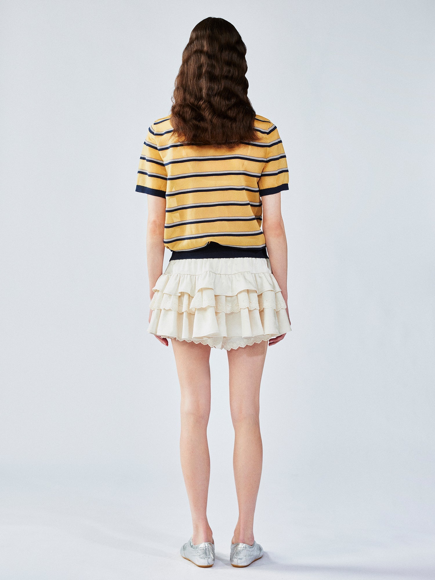 Striped polo knit T-shirt (yellow)