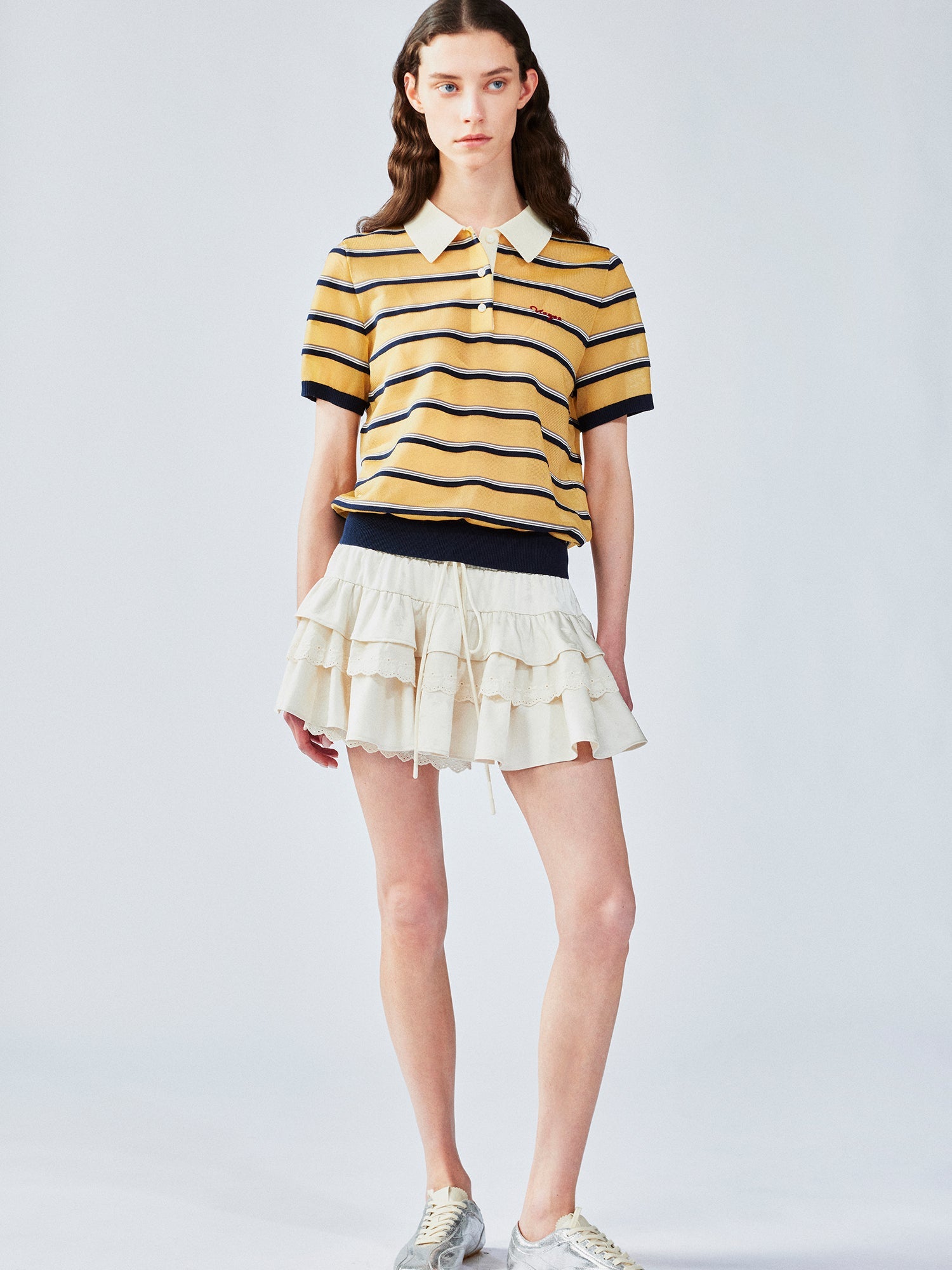 Striped polo knit T-shirt (yellow)