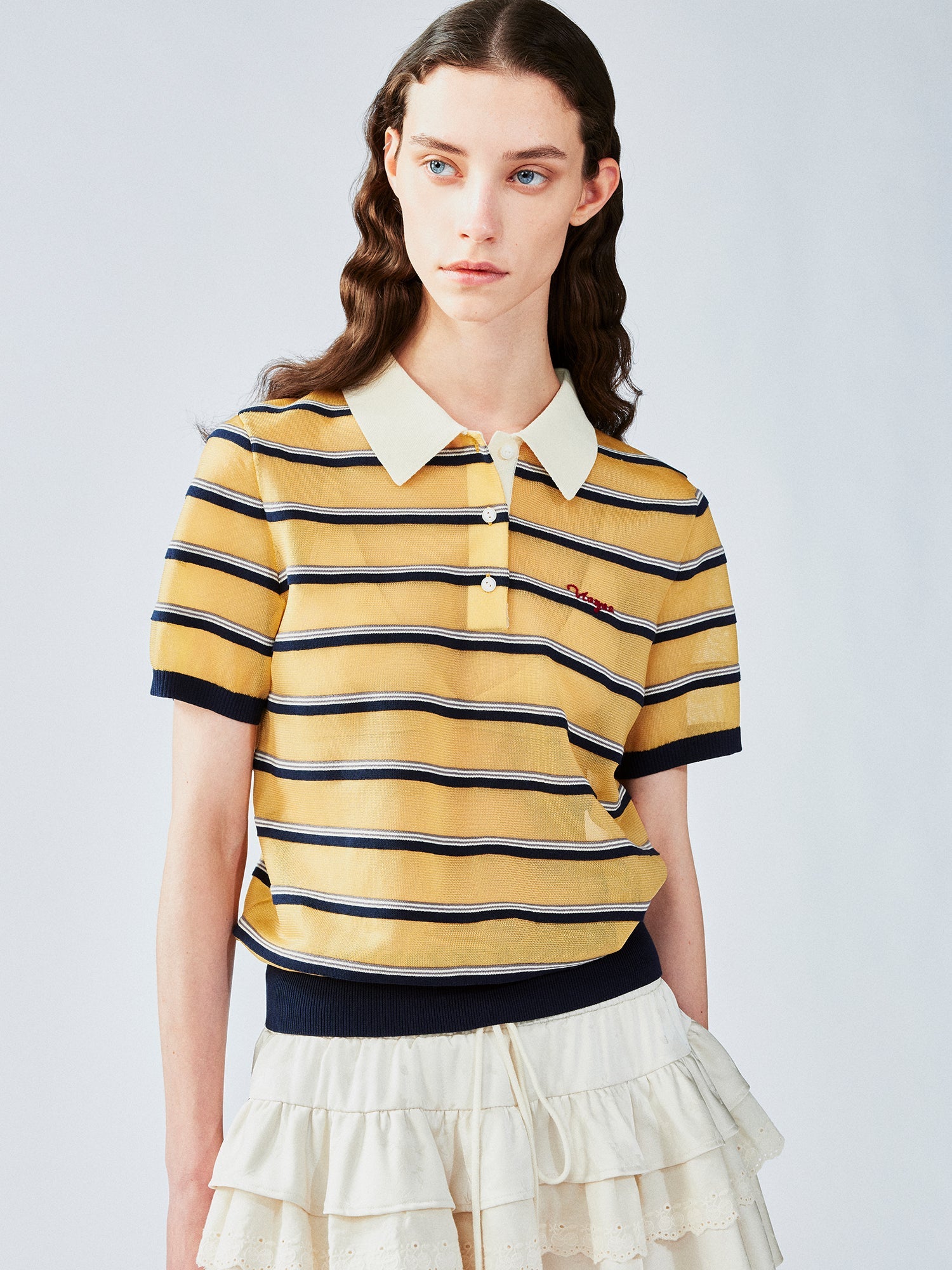 Striped polo knit T-shirt (yellow)