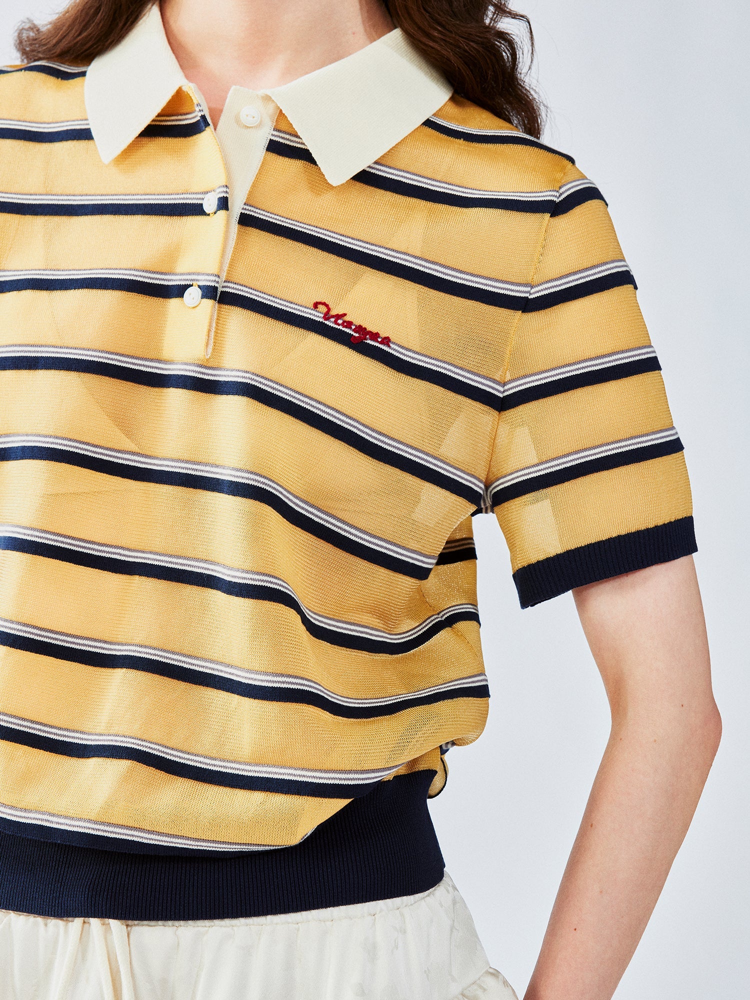 Striped polo knit T-shirt (yellow)