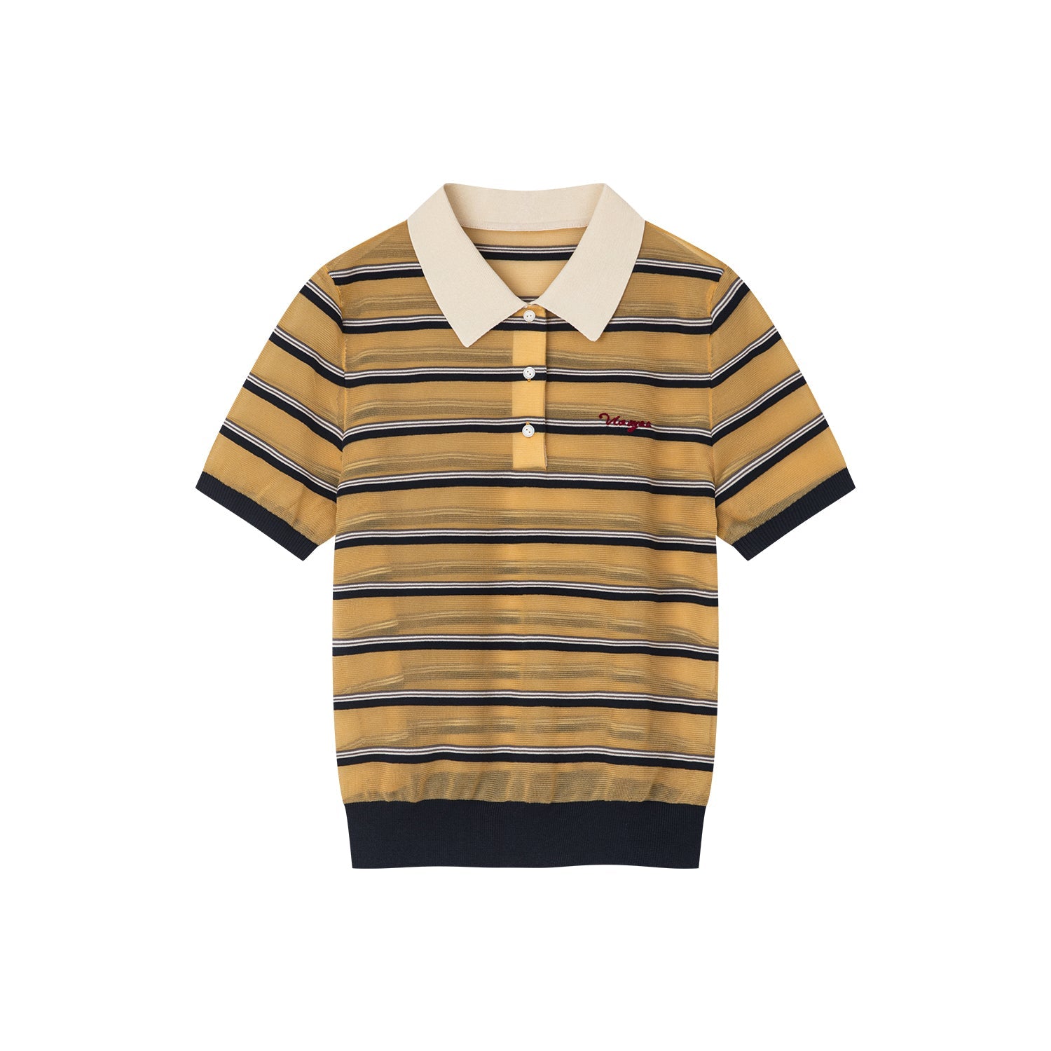Striped polo knit T-shirt (yellow)