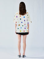 絵画的な水玉模様のリネンコットンTシャツ