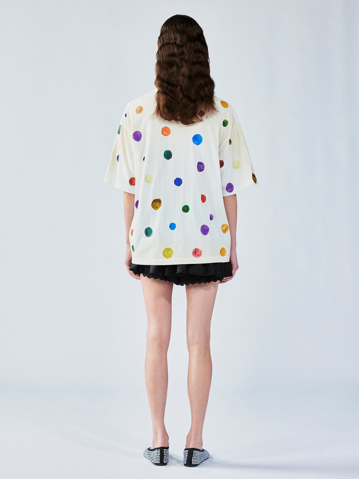 絵画的な水玉模様のリネンコットンTシャツ
