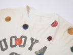 絵画的な水玉模様のリネンコットンTシャツ