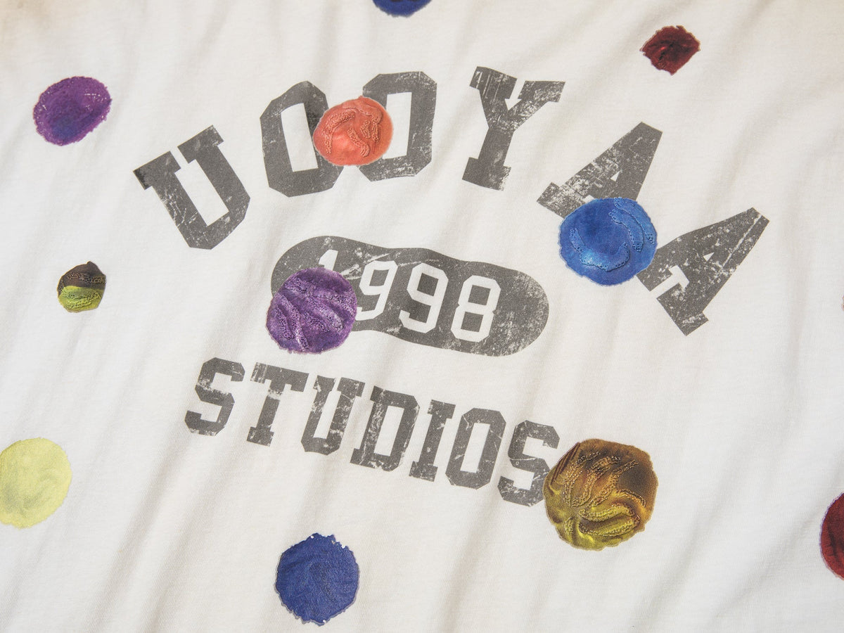 絵画的な水玉模様のリネンコットンTシャツ