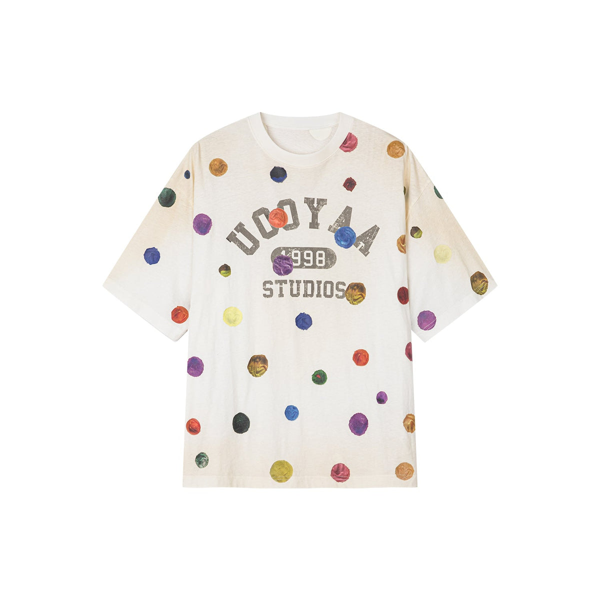 絵画的な水玉模様のリネンコットンTシャツ
