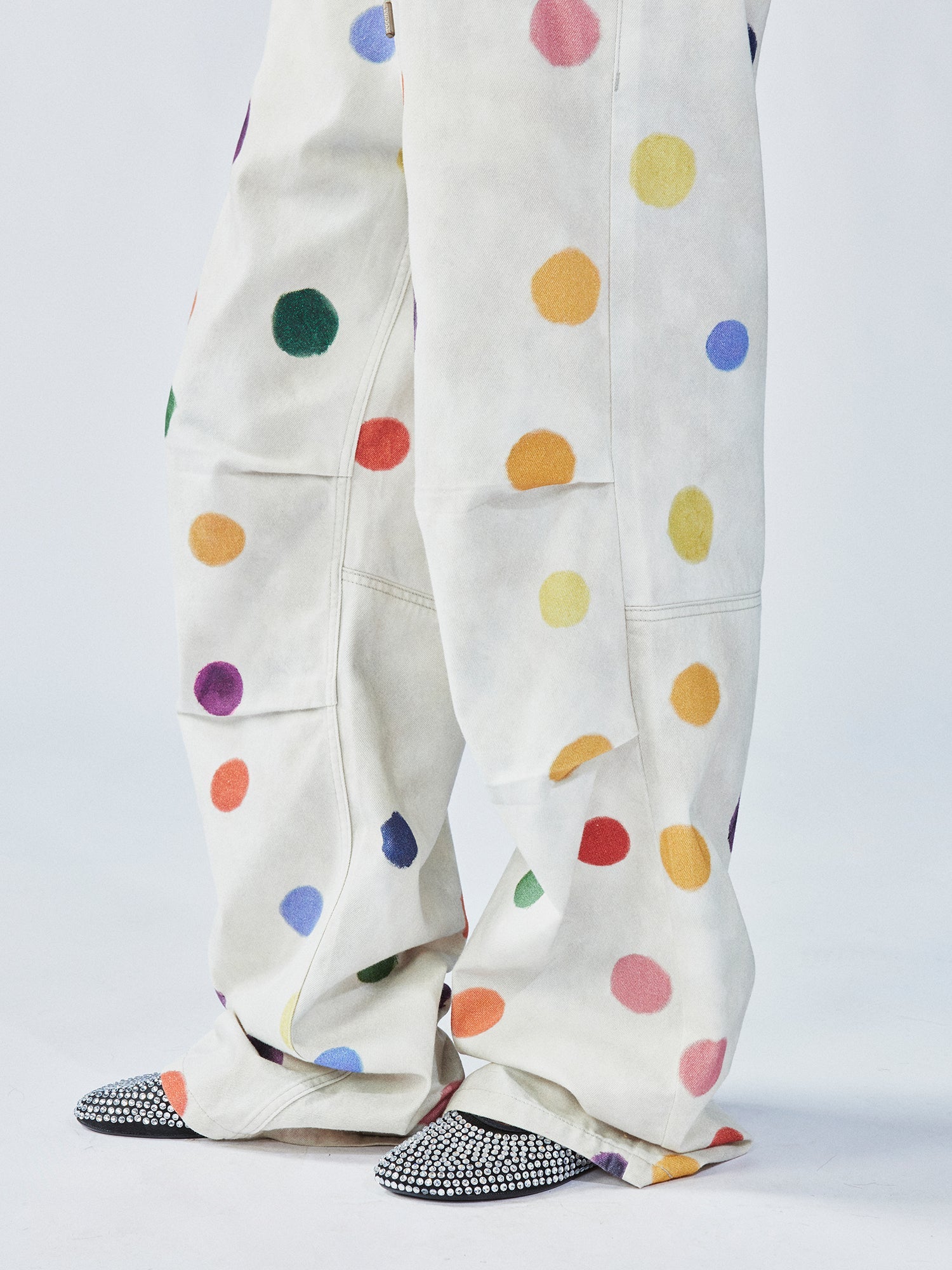 Painterly polka dot cargo pants