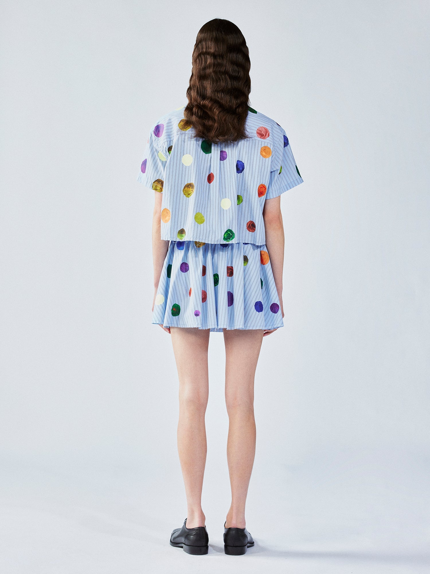 Painterly polka dot short skirt