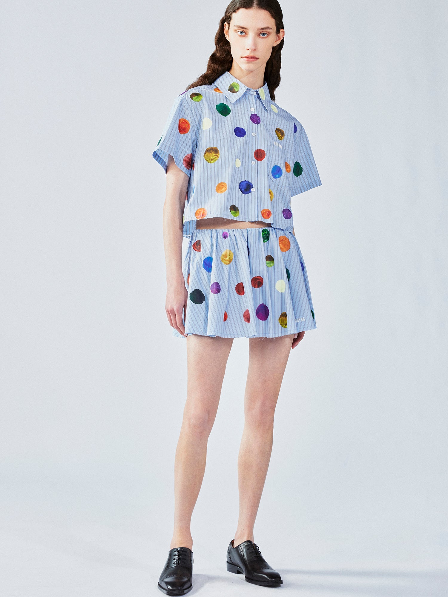 Painterly polka dot short skirt