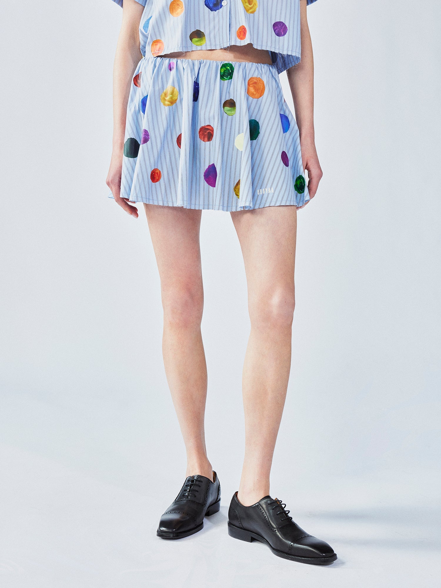 Painterly polka dot short skirt