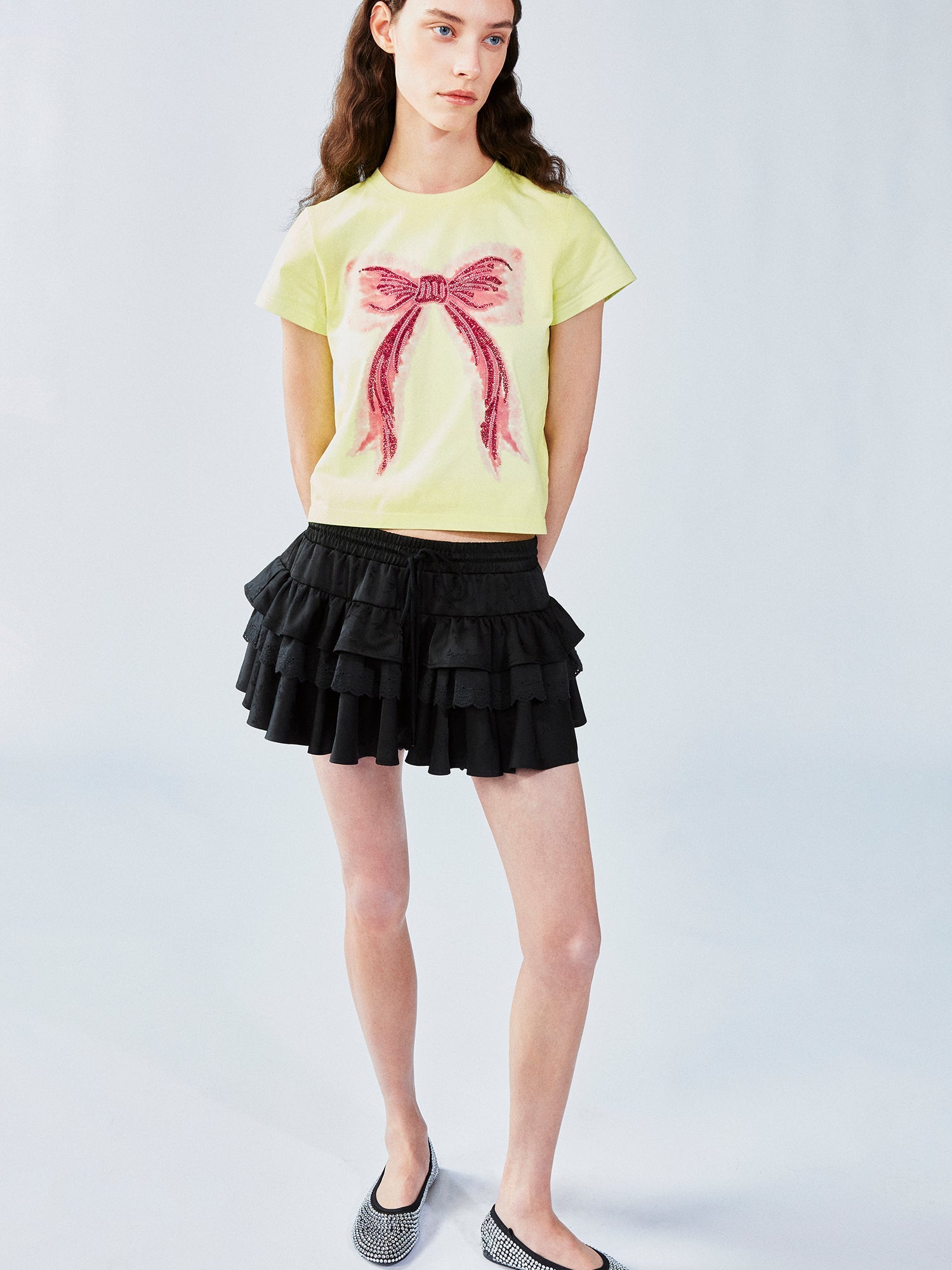 Layered jacquard tiered skirt