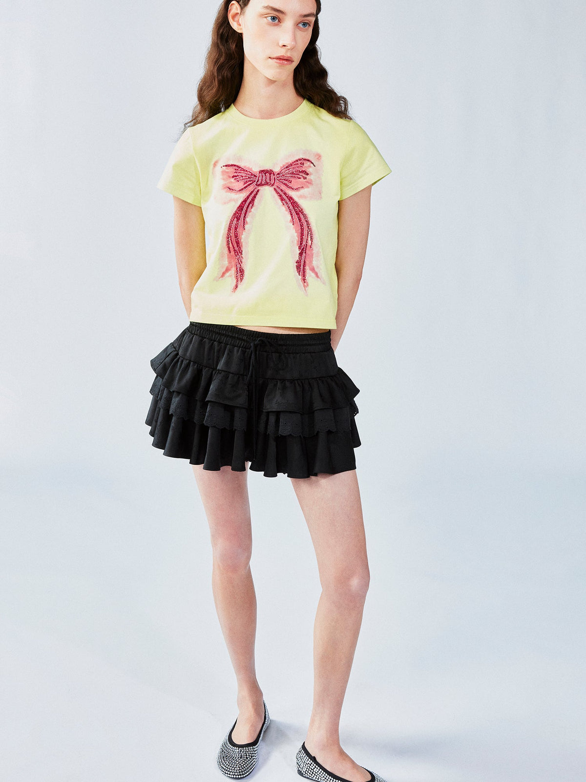 Layered jacquard tiered skirt