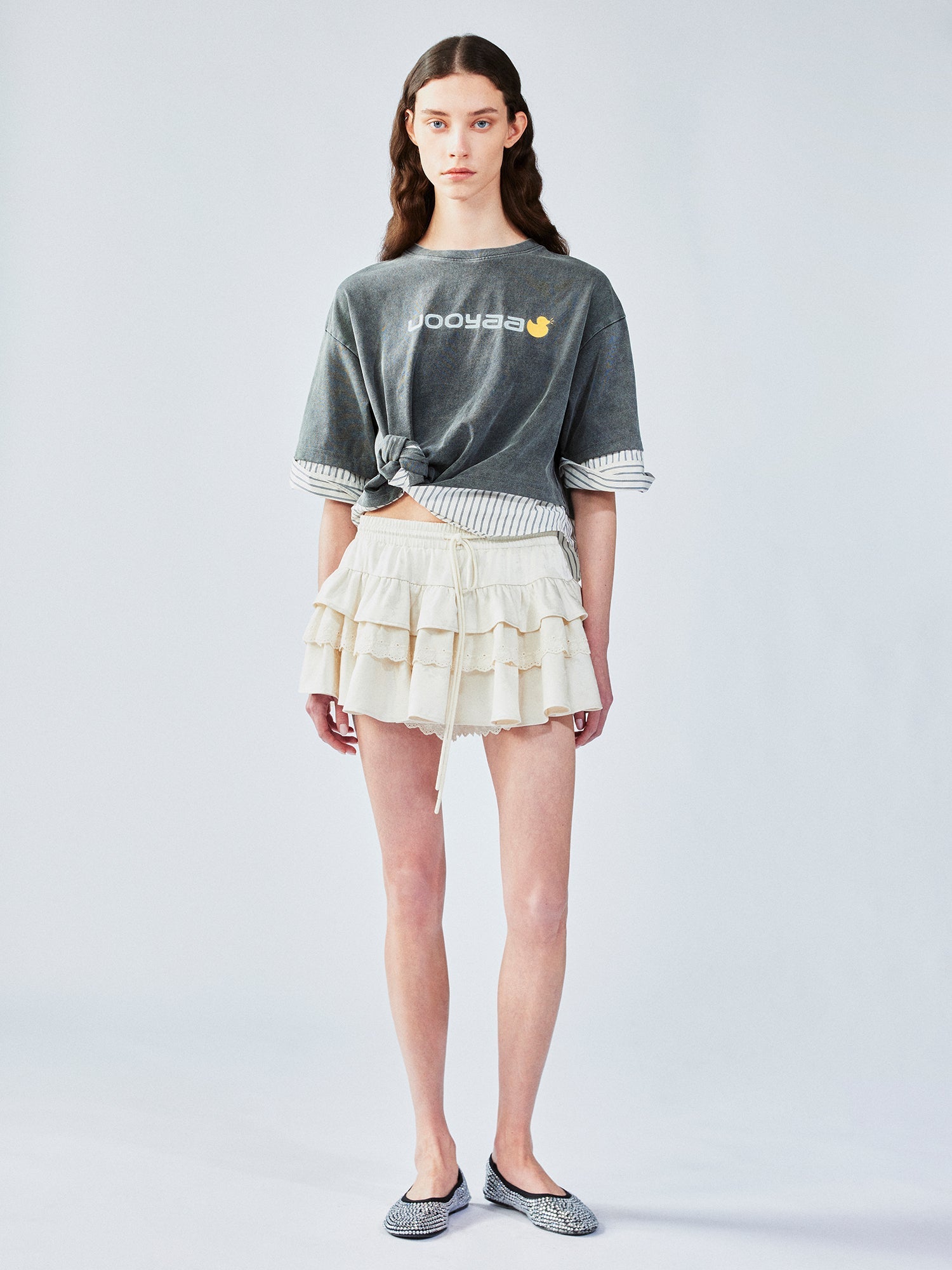 Layered jacquard tiered skirt