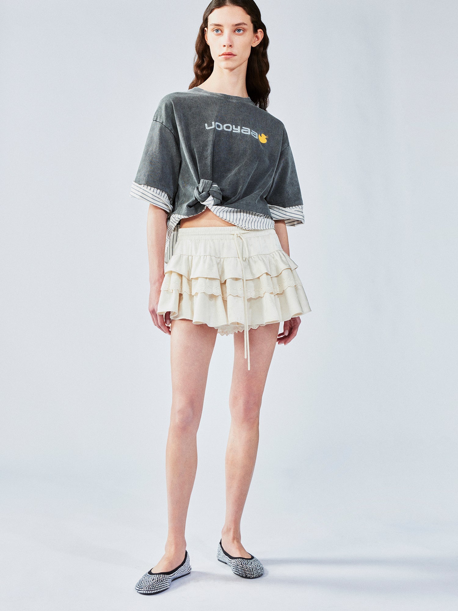 Layered jacquard tiered skirt