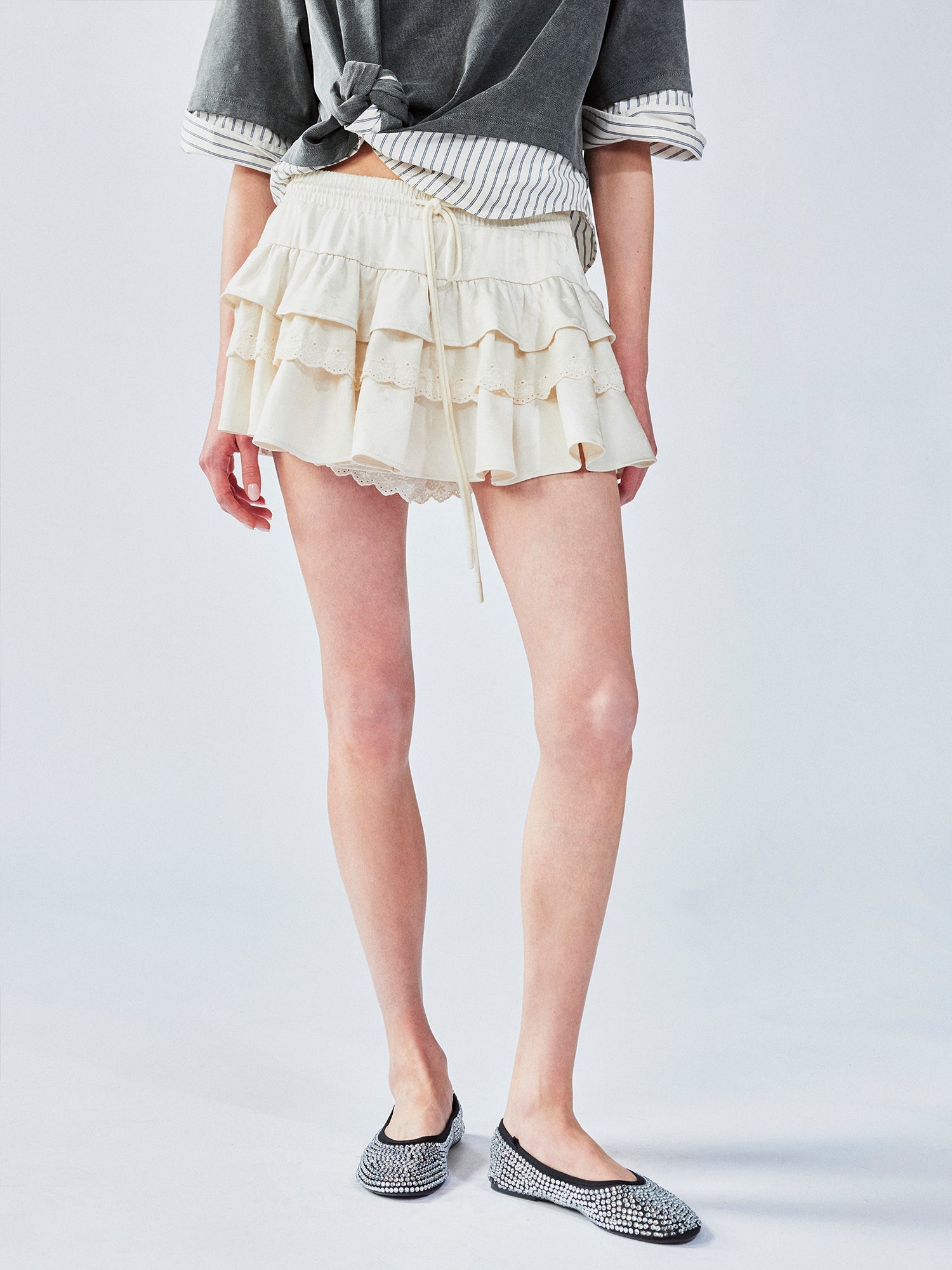 Layered jacquard tiered skirt