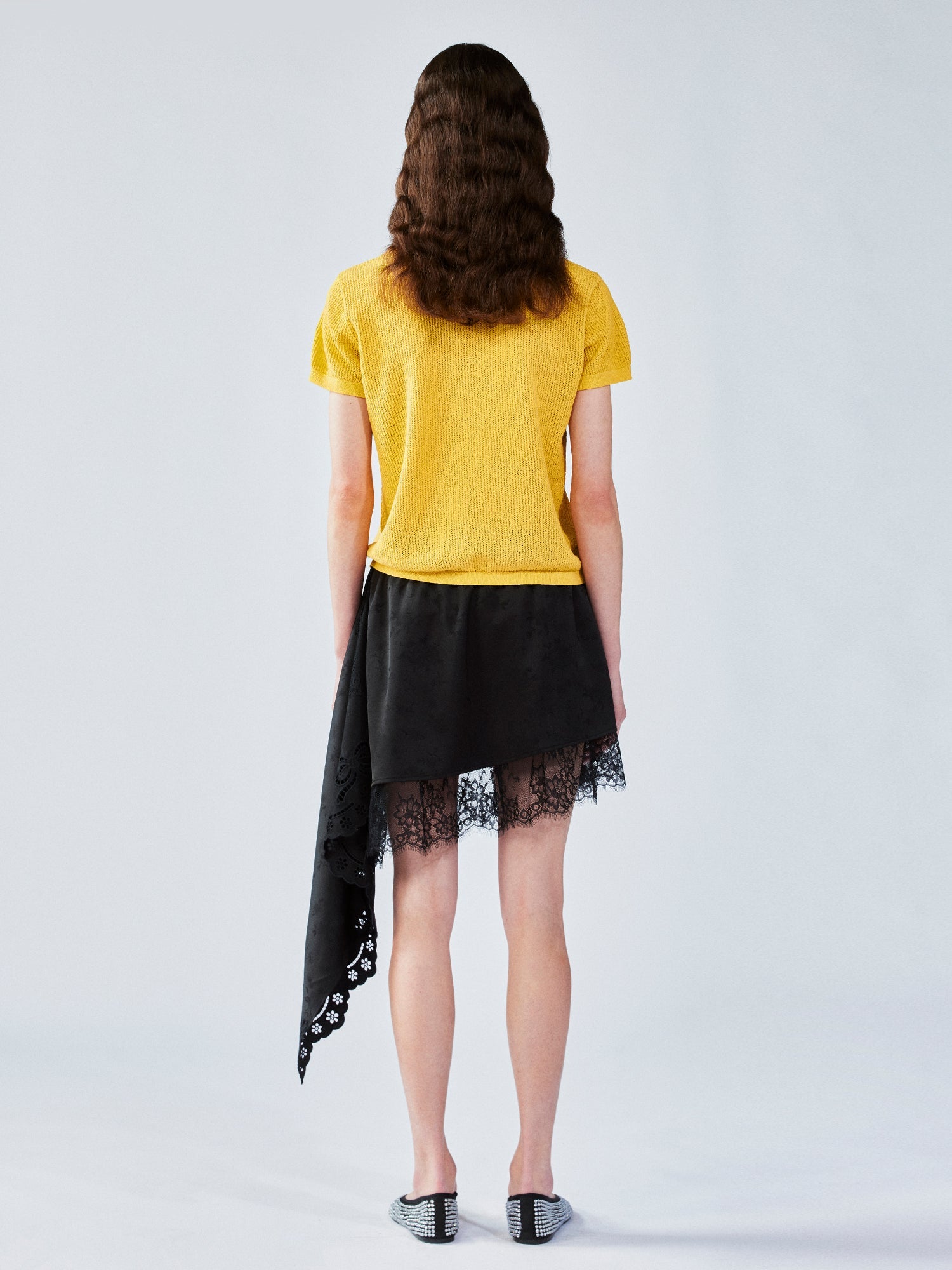 Asymmetrical lace jacquard skirt