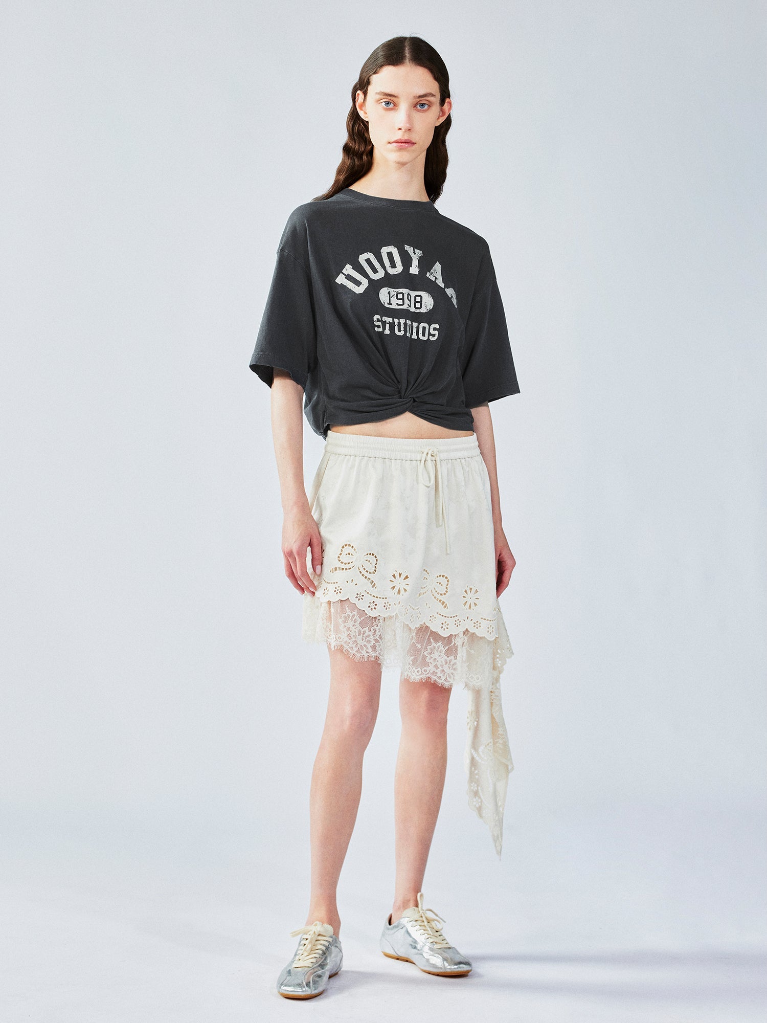 Asymmetrical lace jacquard skirt