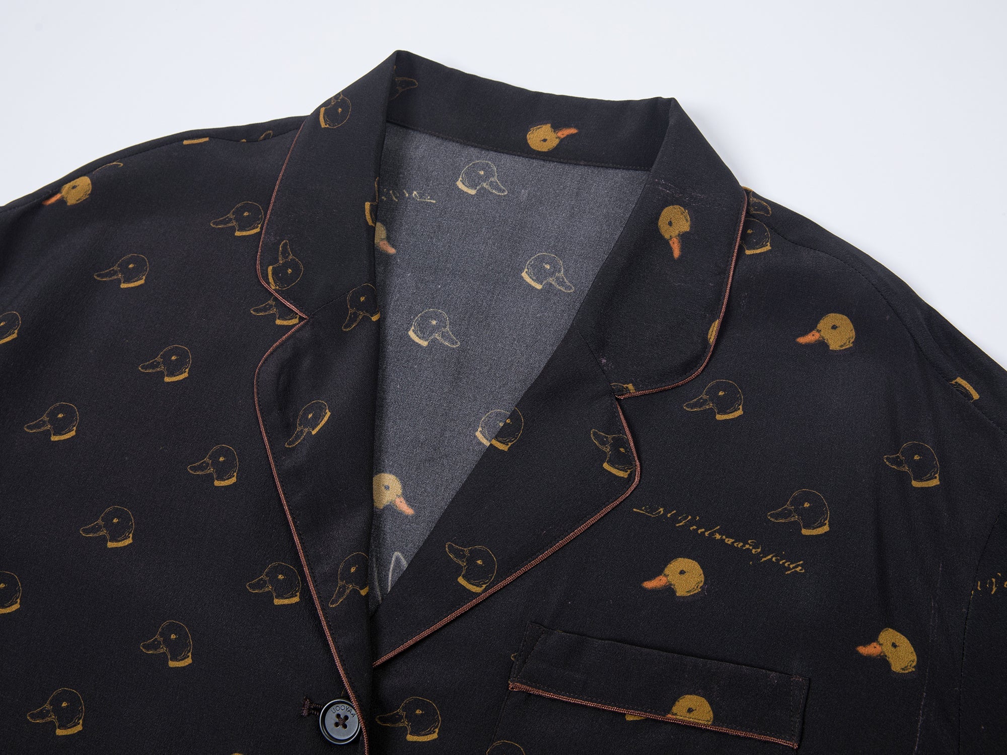 Silk hand-sketched yellow duck print pajama shirt