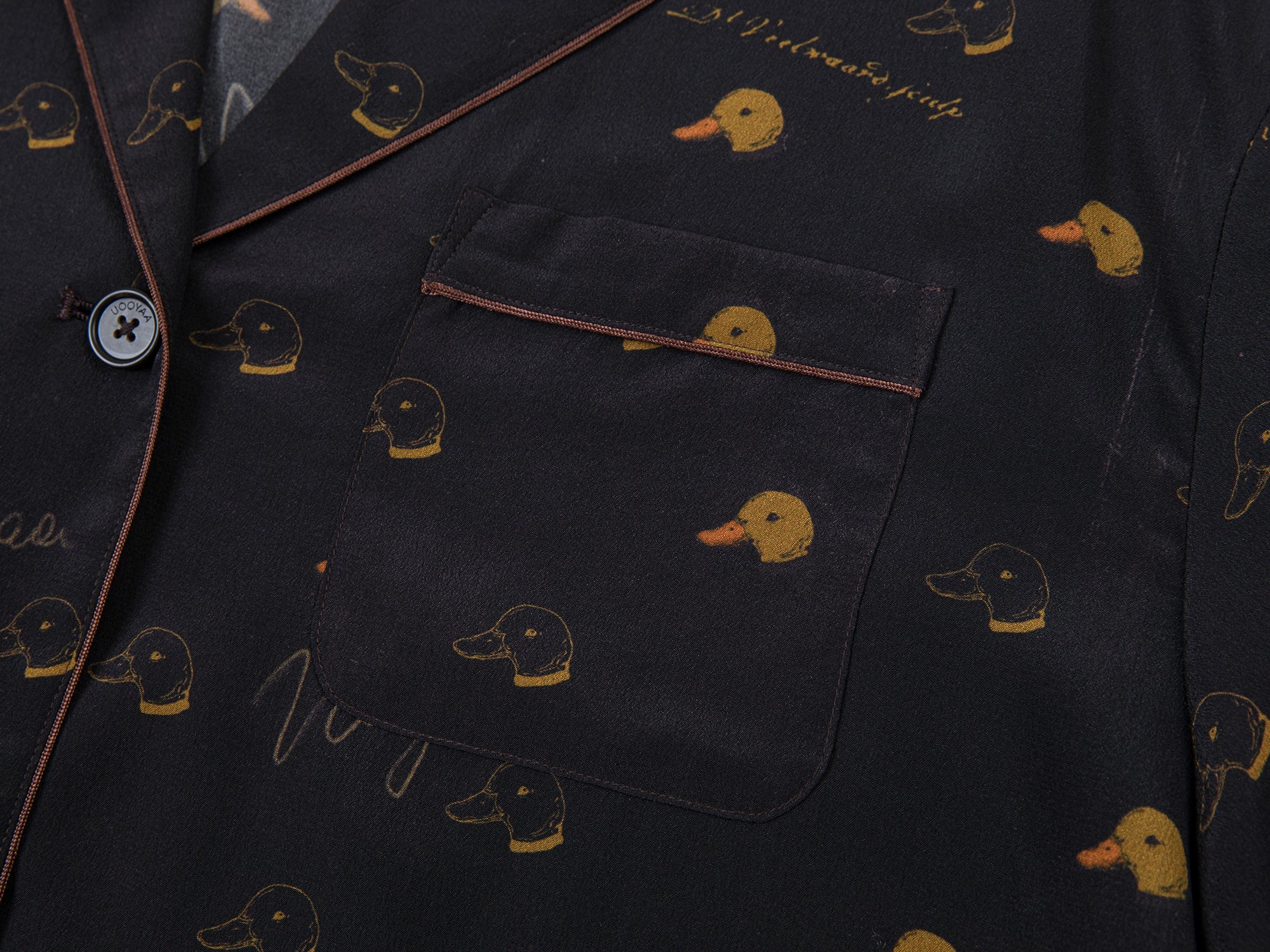 Silk hand-sketched yellow duck print pajama shirt