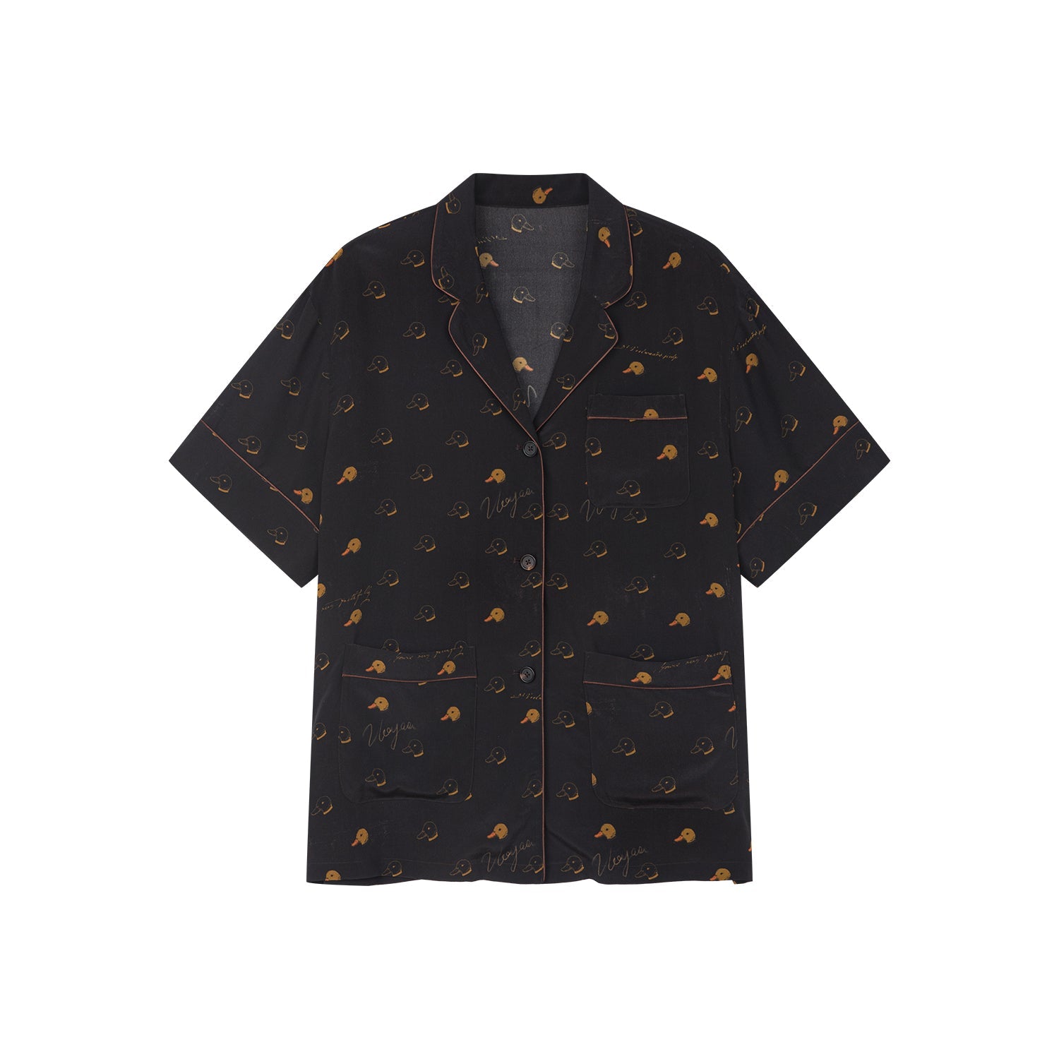 Silk hand-sketched yellow duck print pajama shirt