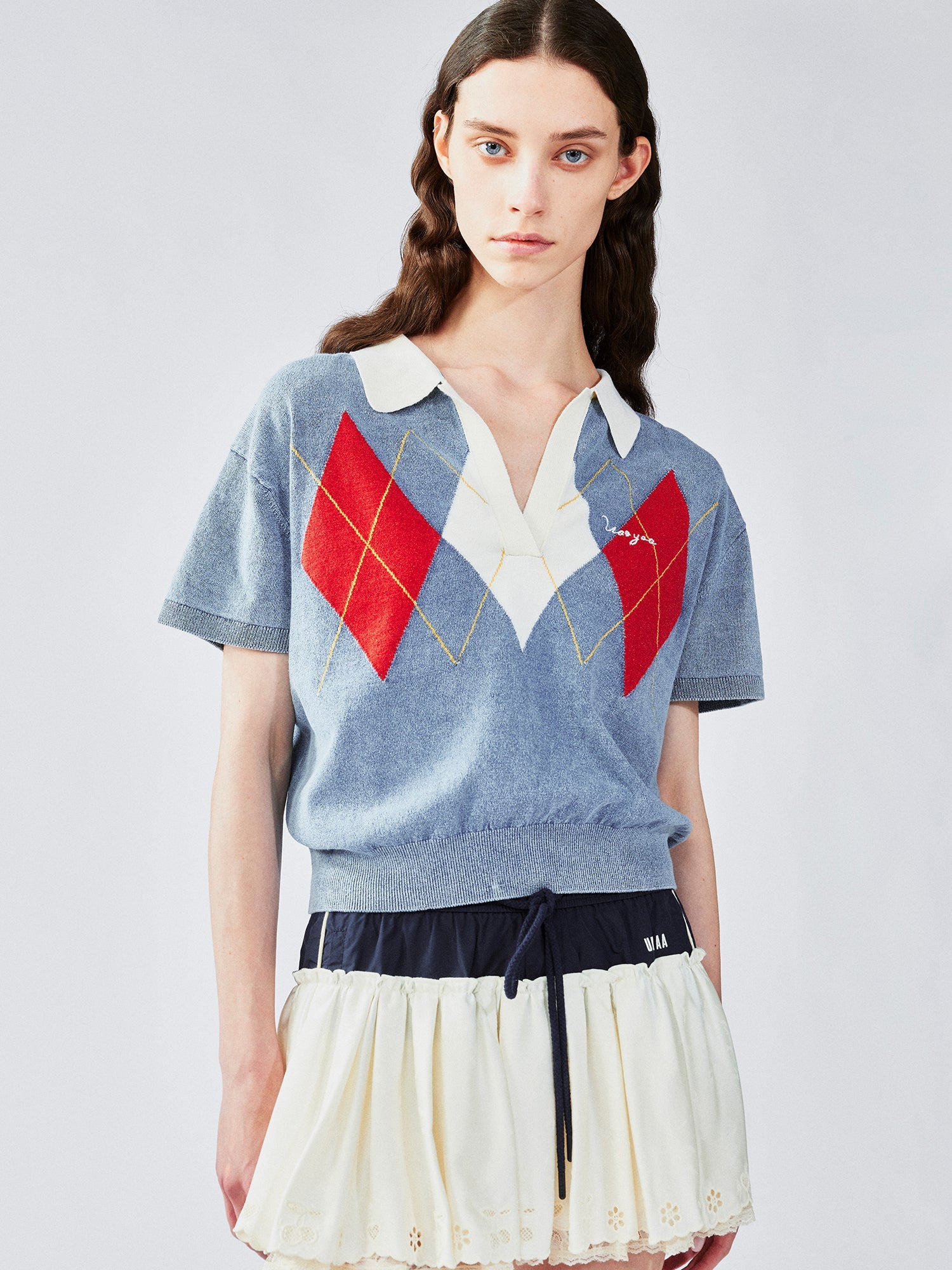 Classic argyle polo knit t-shirt