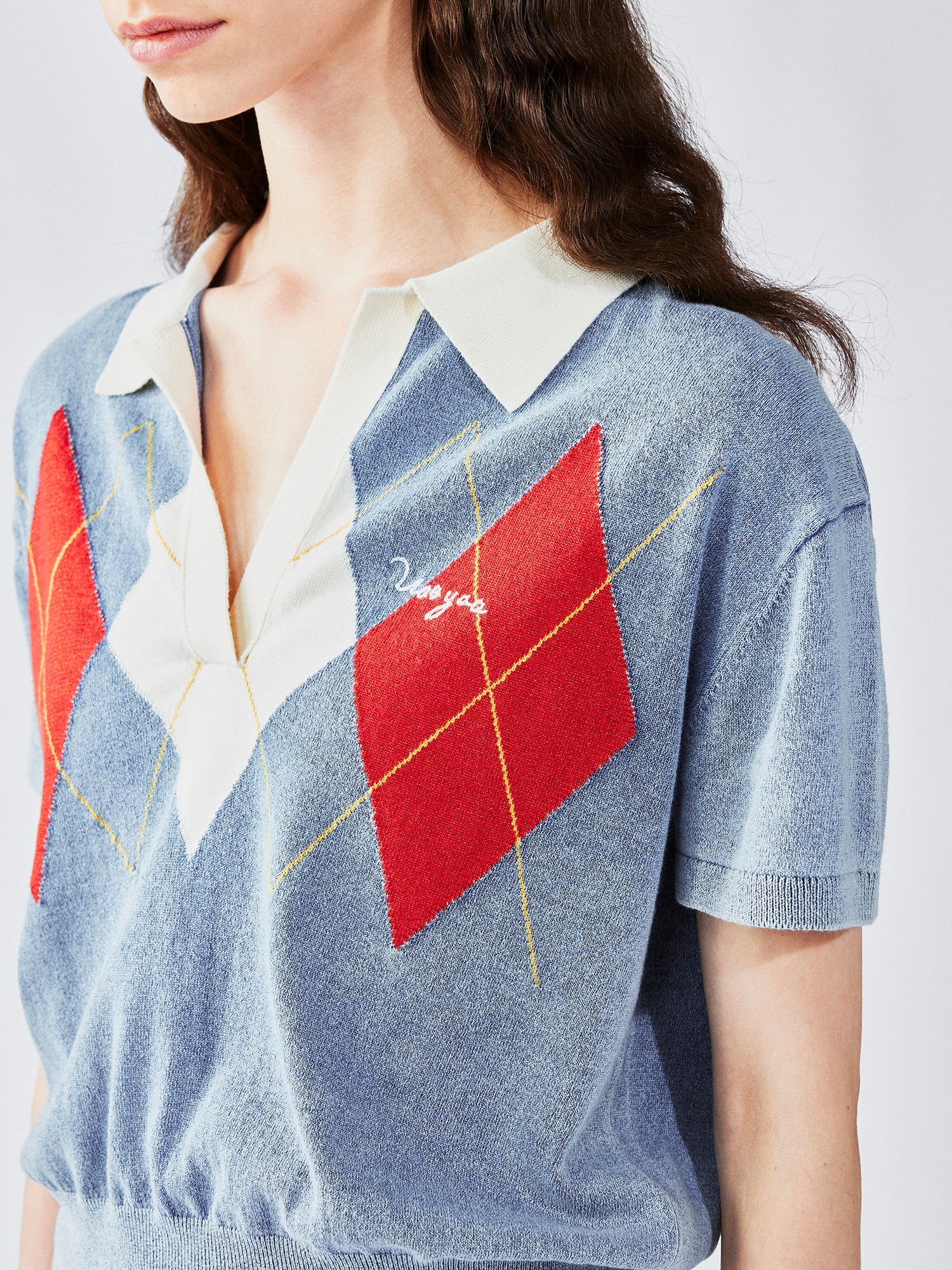 Classic argyle polo knit t-shirt