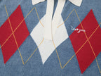 クラシックなアーガイル柄ポロニットTシャツ