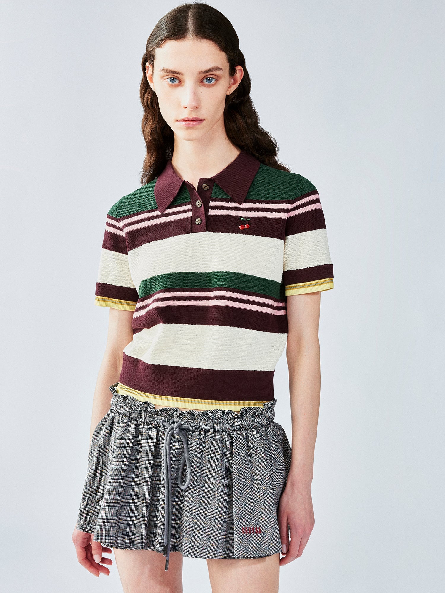 Faux-layered polo sweater t-shirt