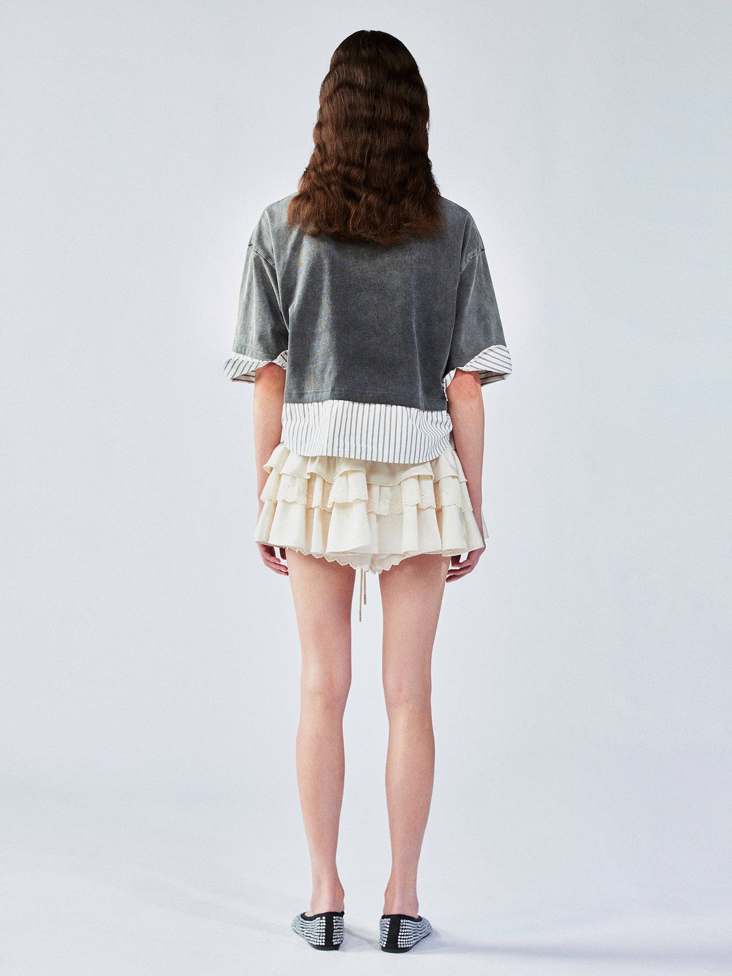 Three-dimensional twisted faux-layered shirt t-shirt