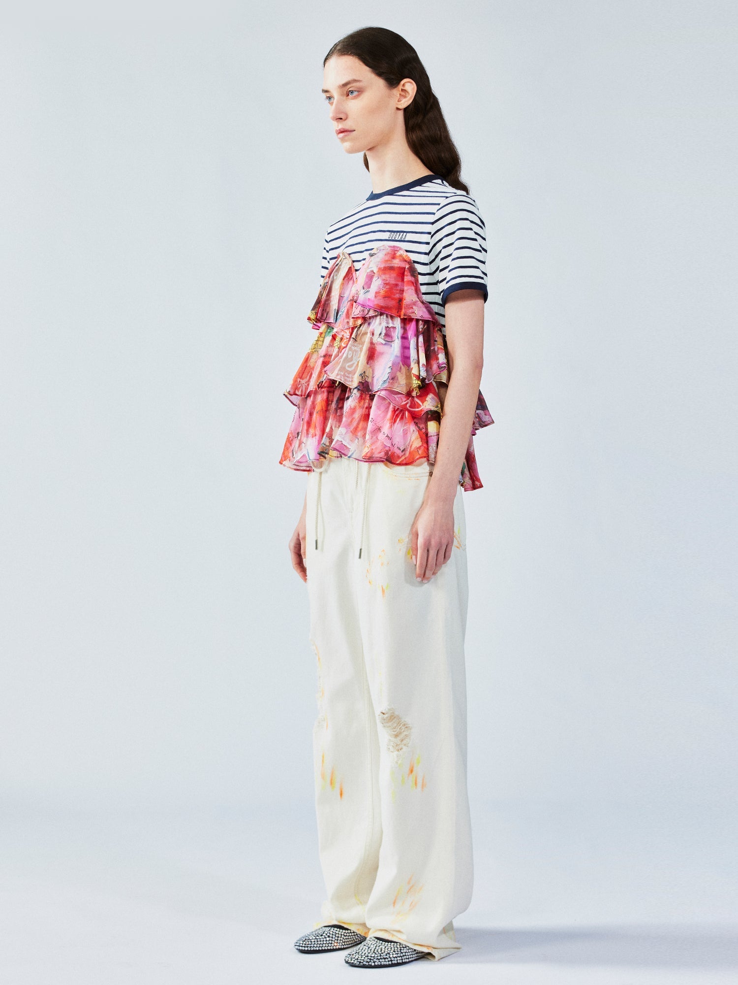 Graffiti ruffle sailor pullover