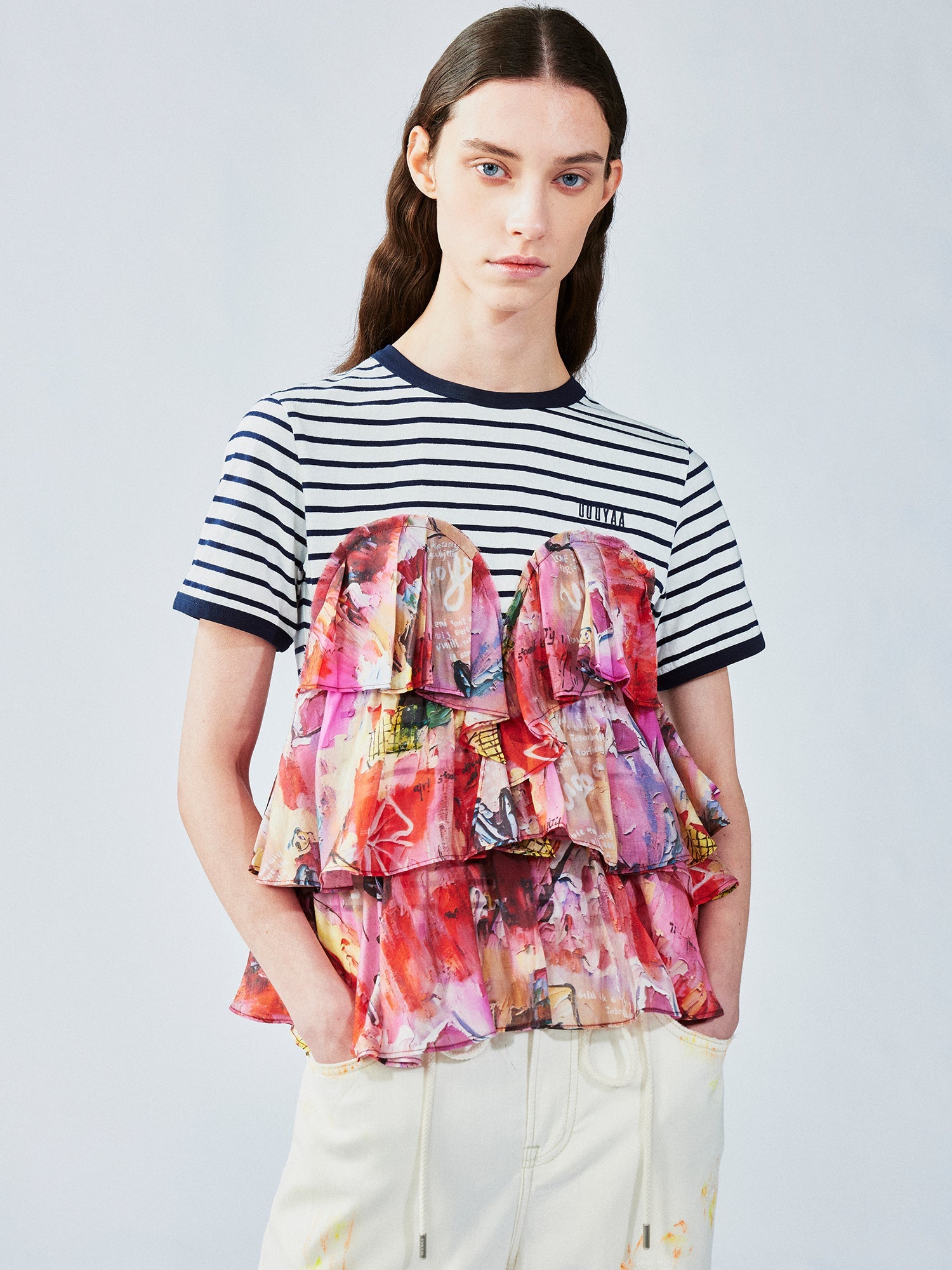 Graffiti ruffle sailor pullover