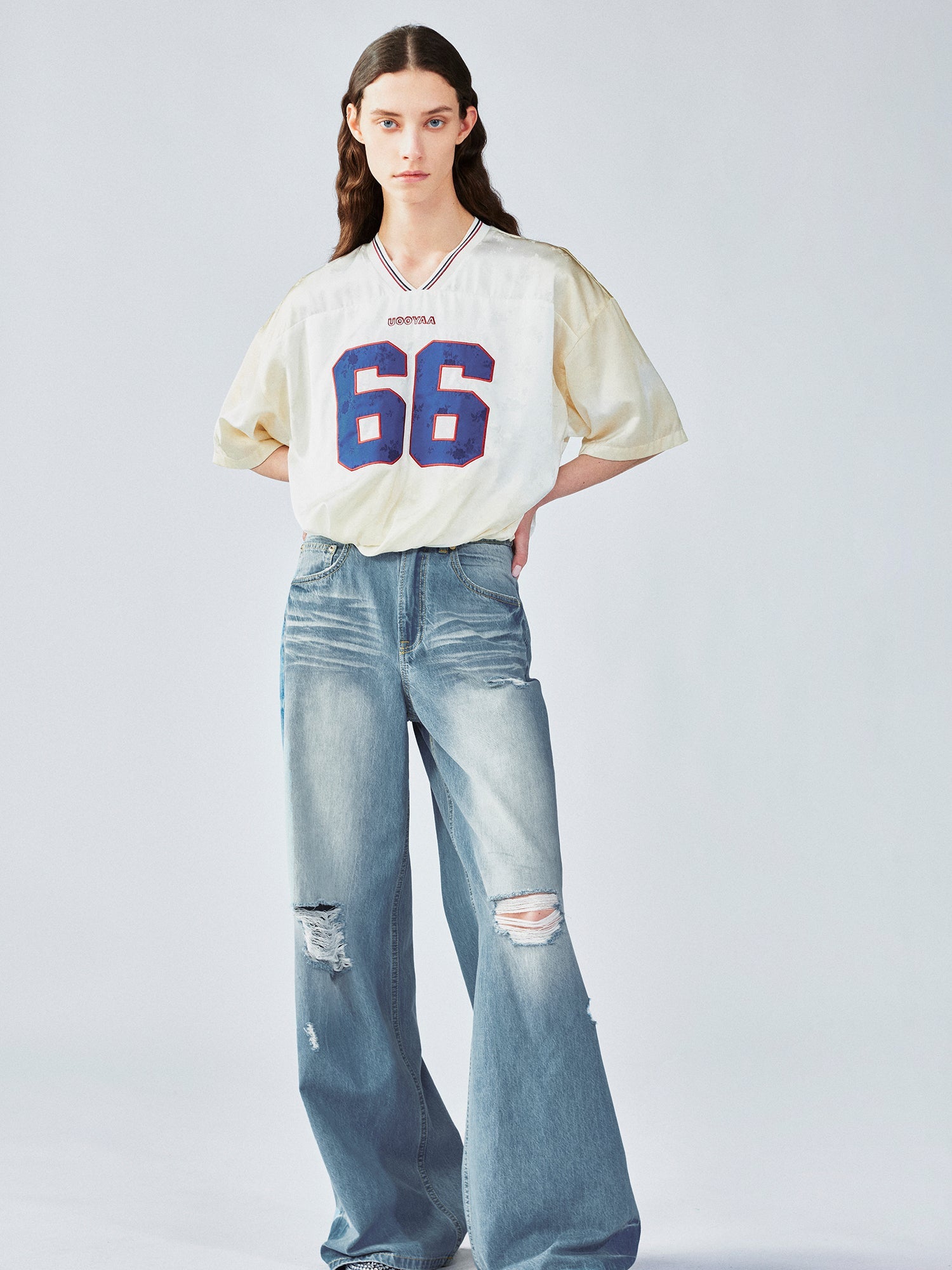 Distressed satin tulip jersey