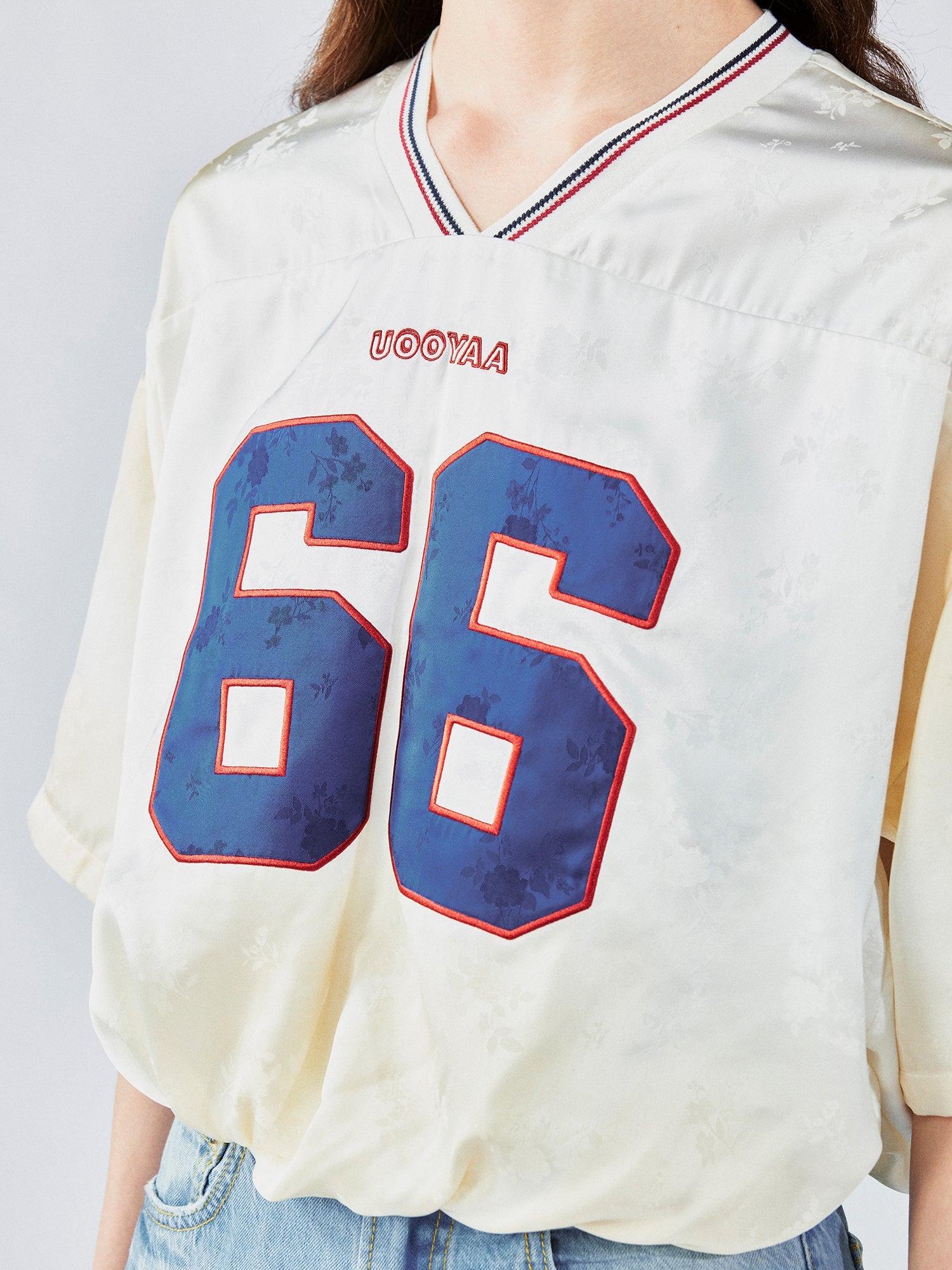 Distressed satin tulip jersey