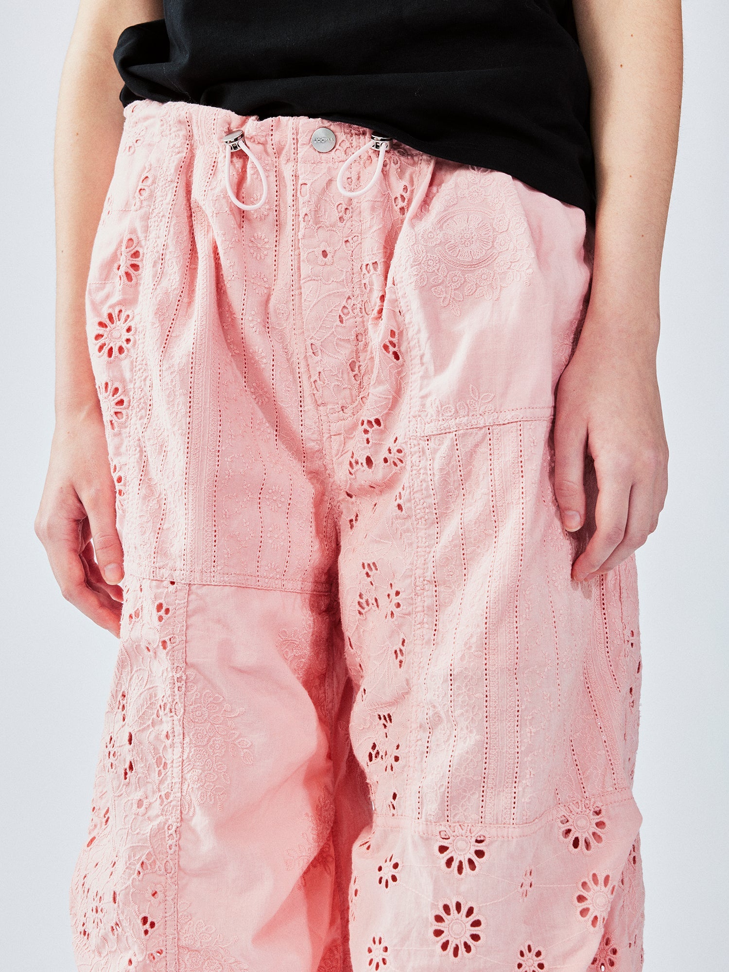 Openwork embroidery utility pants