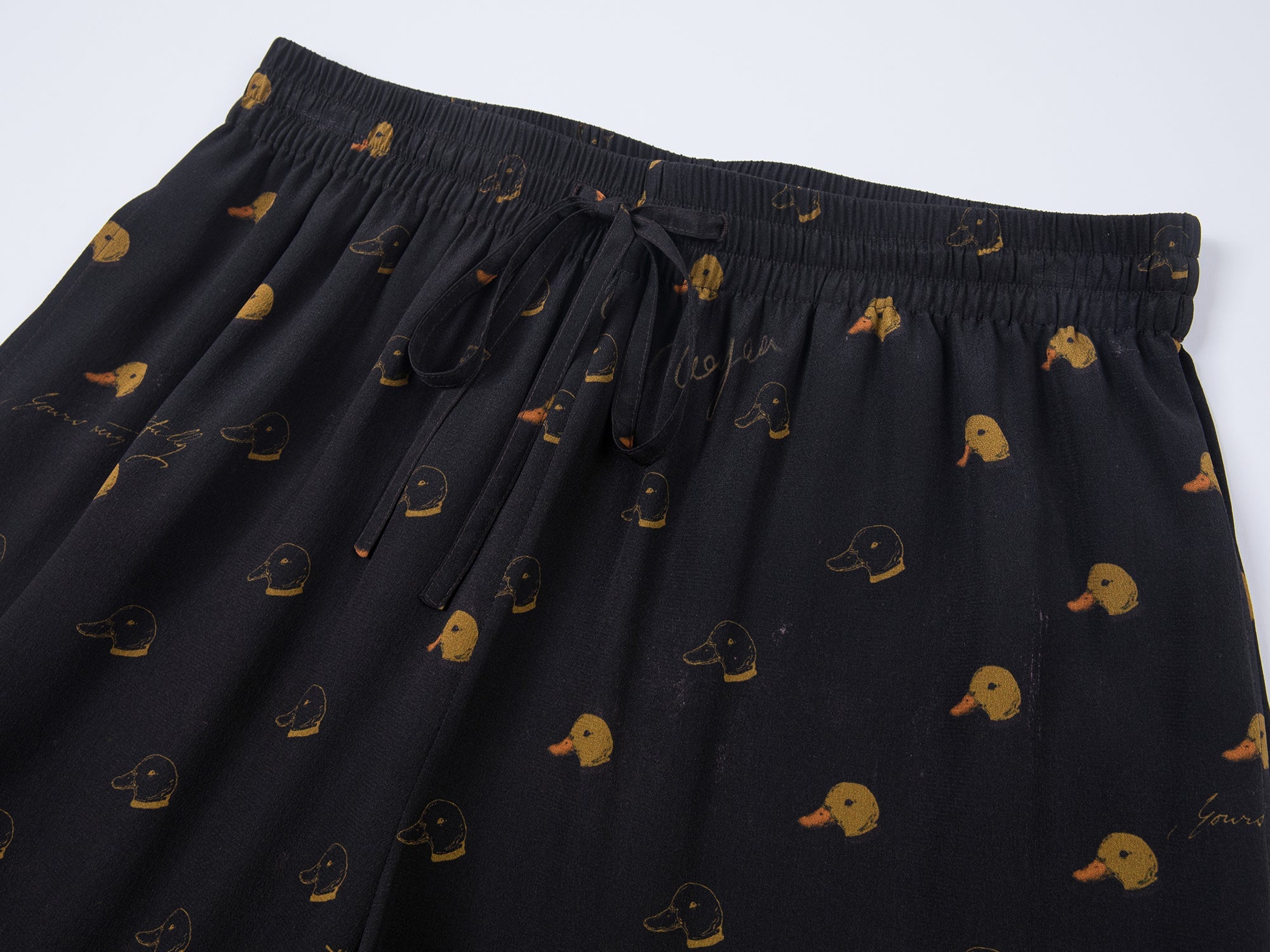 Silk hand-sketched yellow duck print pajama pants