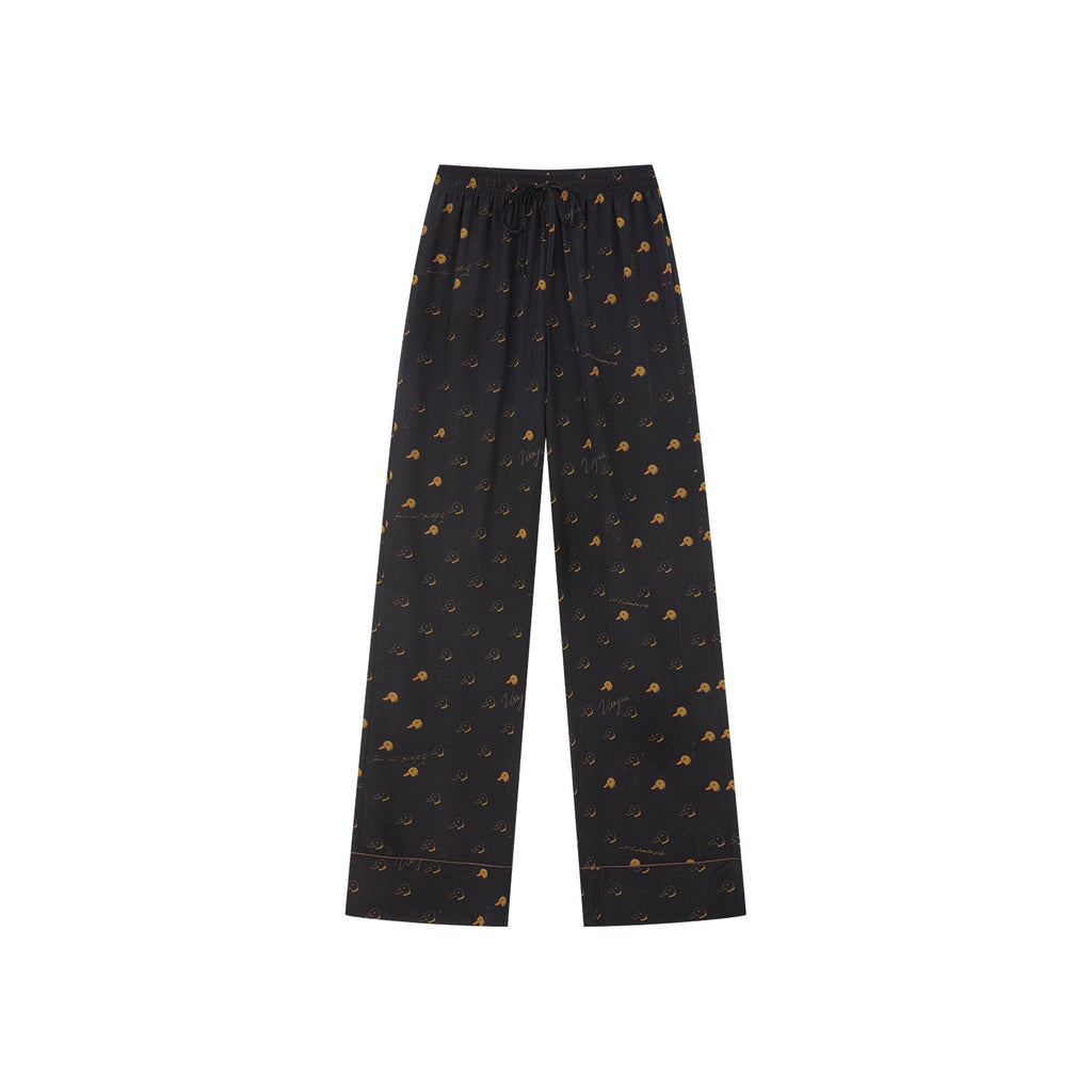 Silk hand-sketched yellow duck print pajama pants