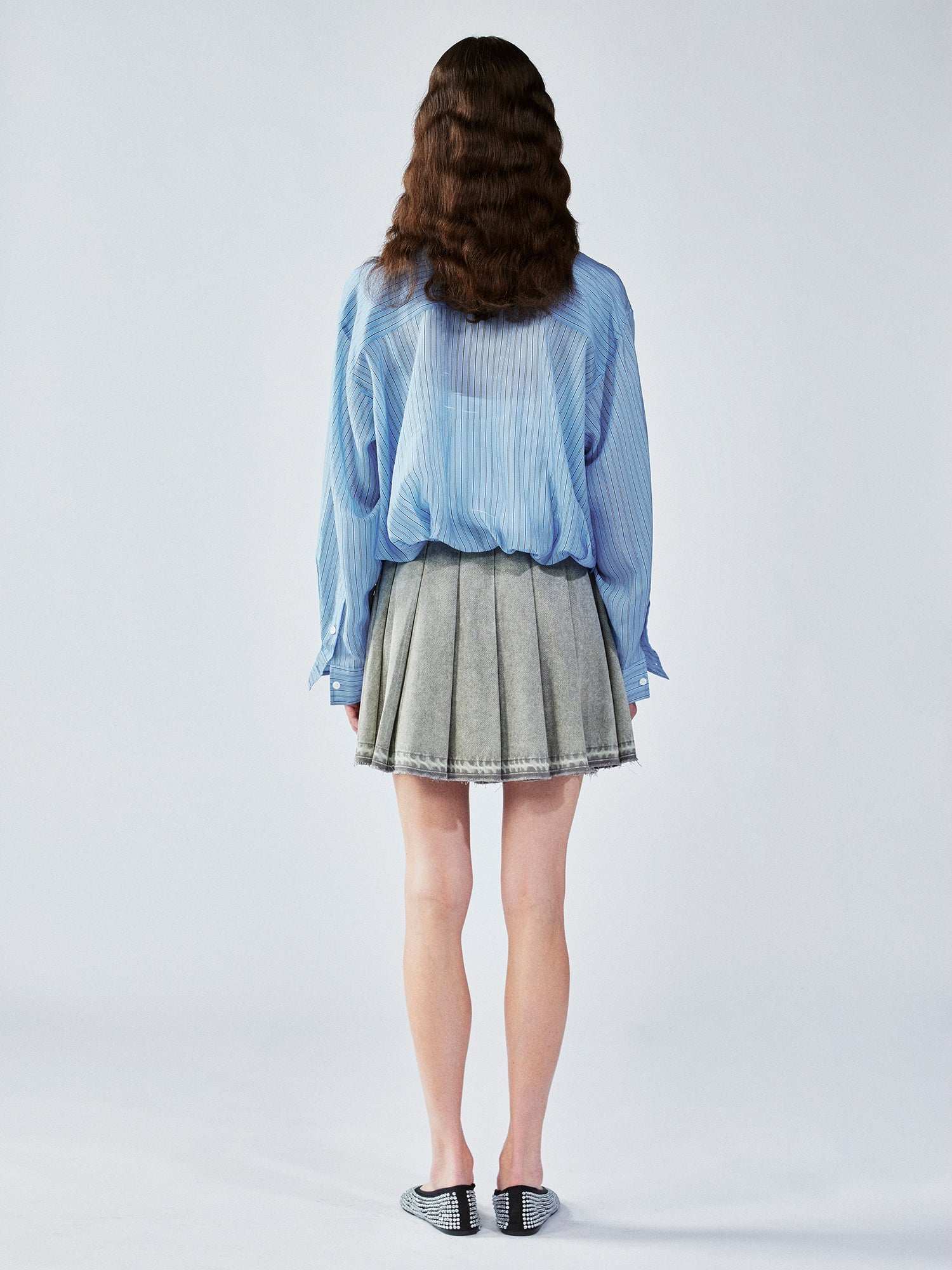 Pleated denim short skirt