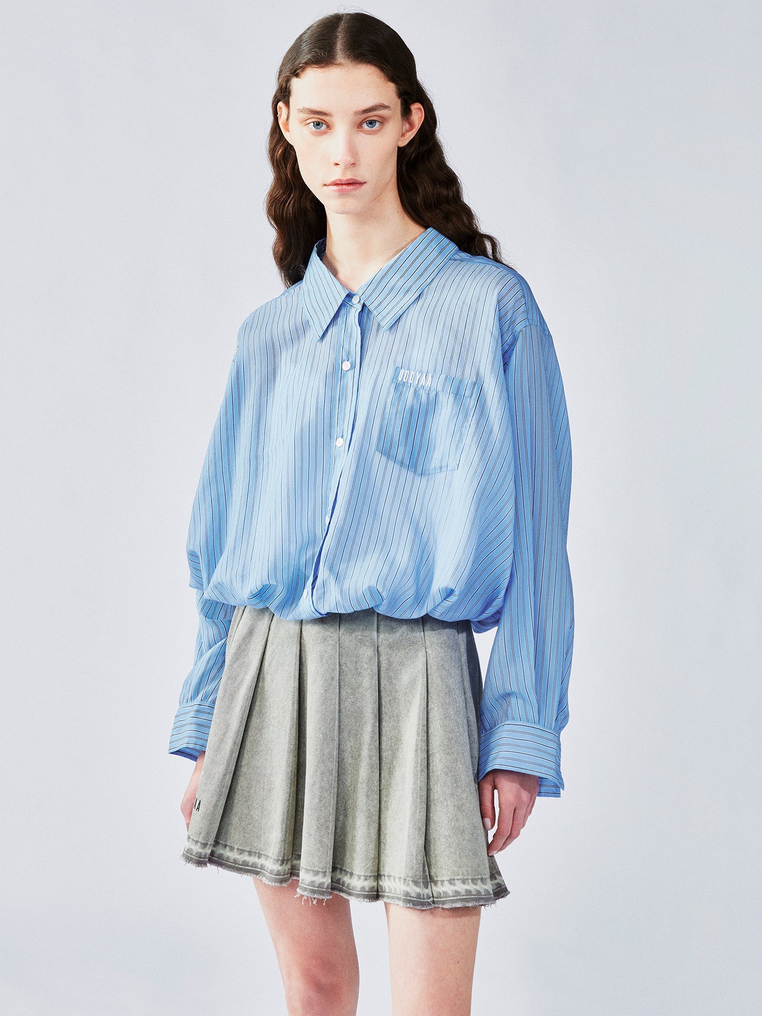 Pleated denim short skirt