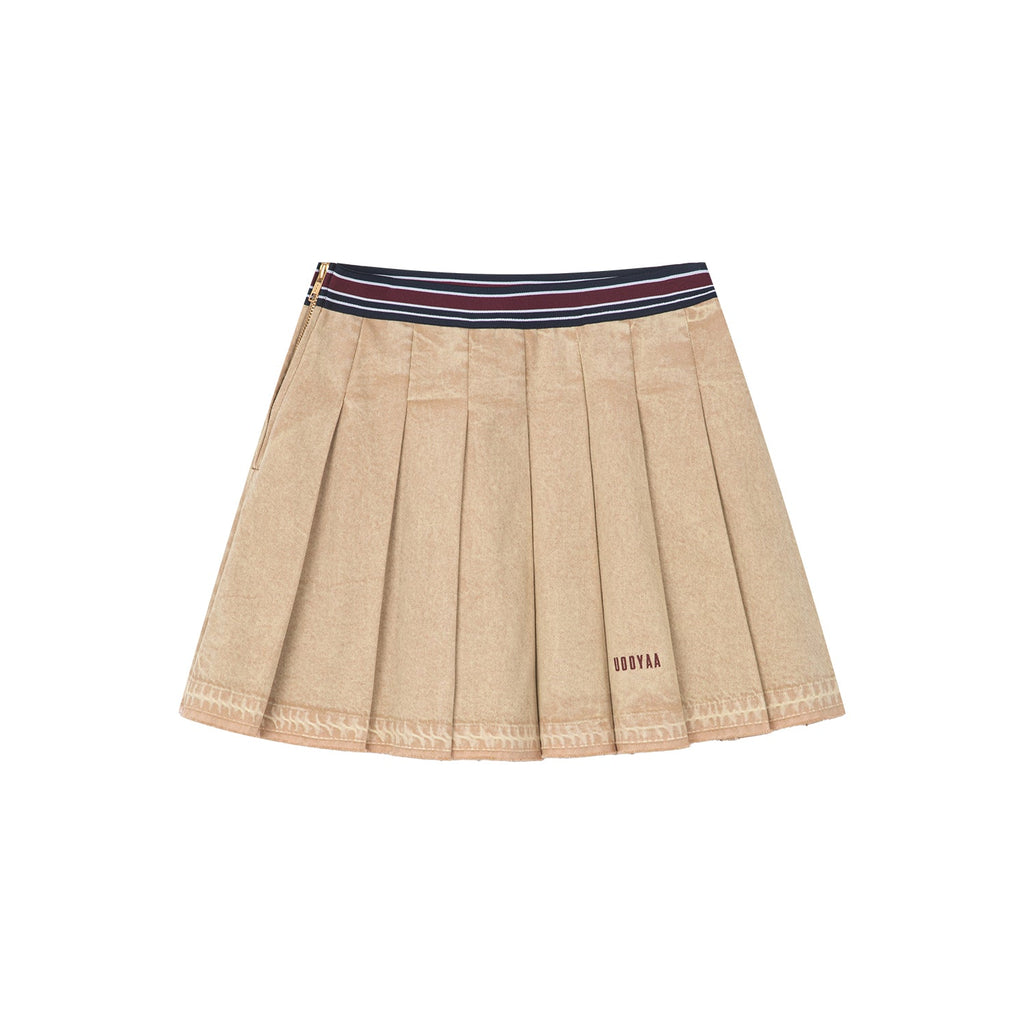 Pleated denim short skirt