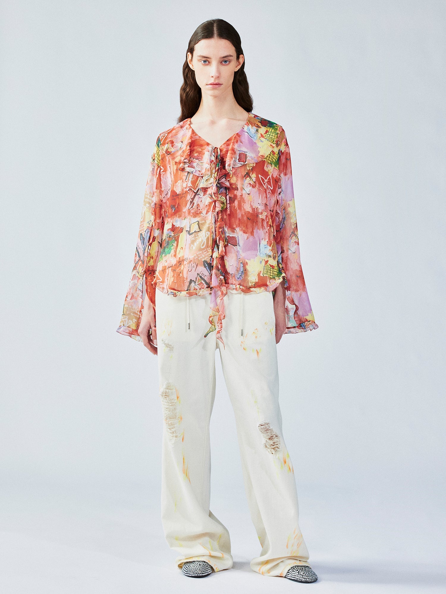 Mid-low rise faded straight jeans