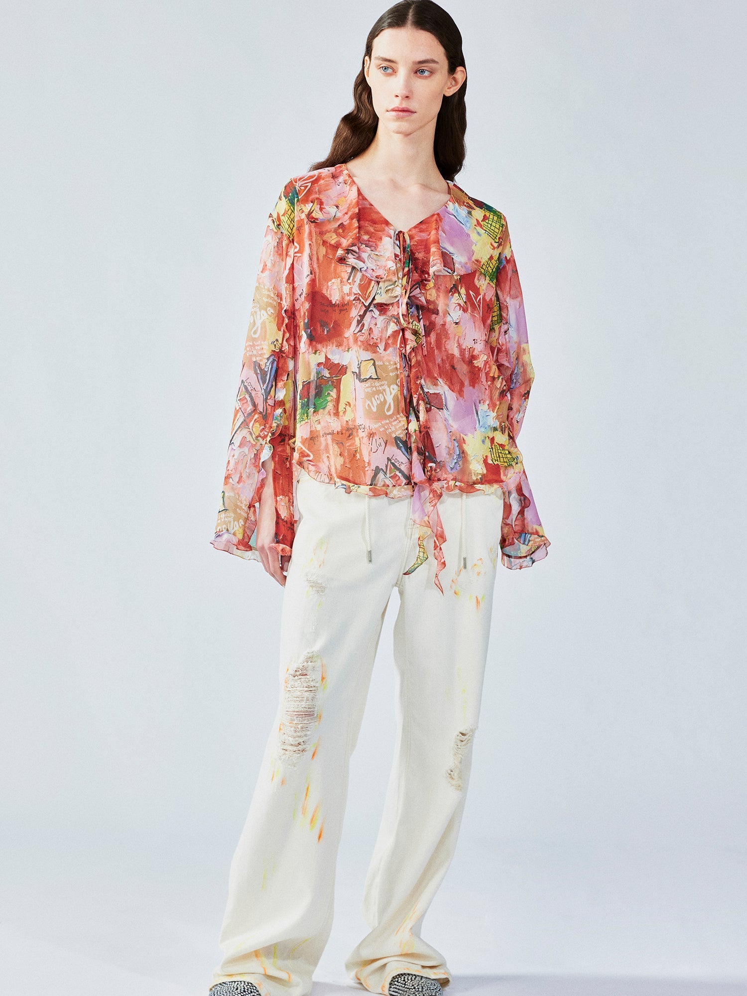 Mid-low rise faded straight jeans