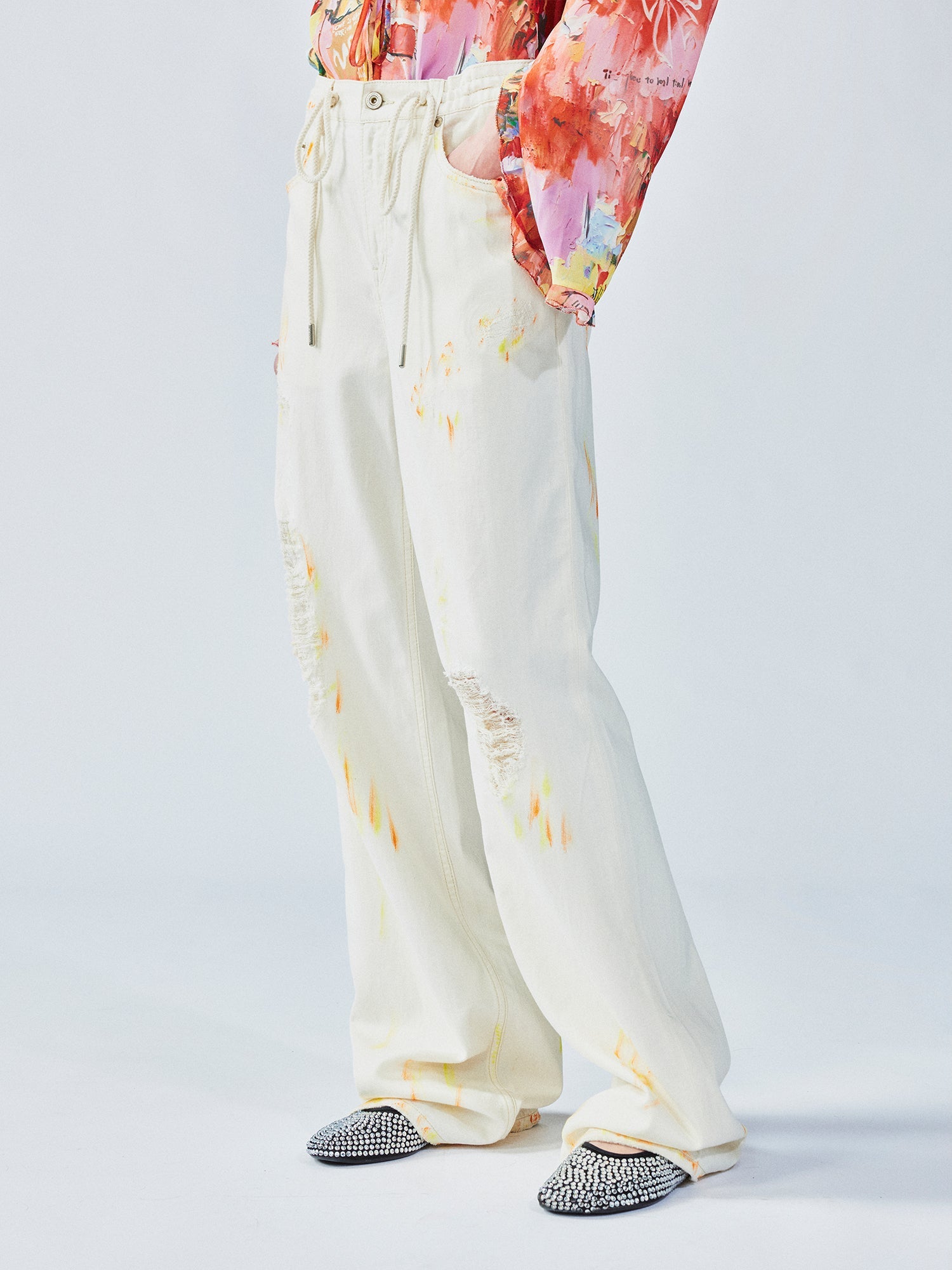 Mid-low rise faded straight jeans