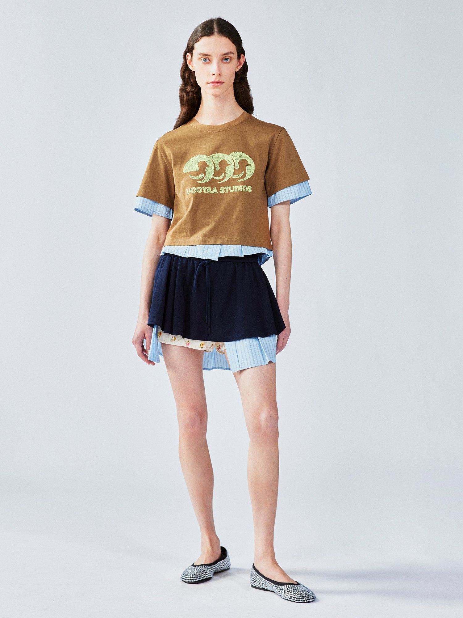 Faux-layered polo shirt mini skirt