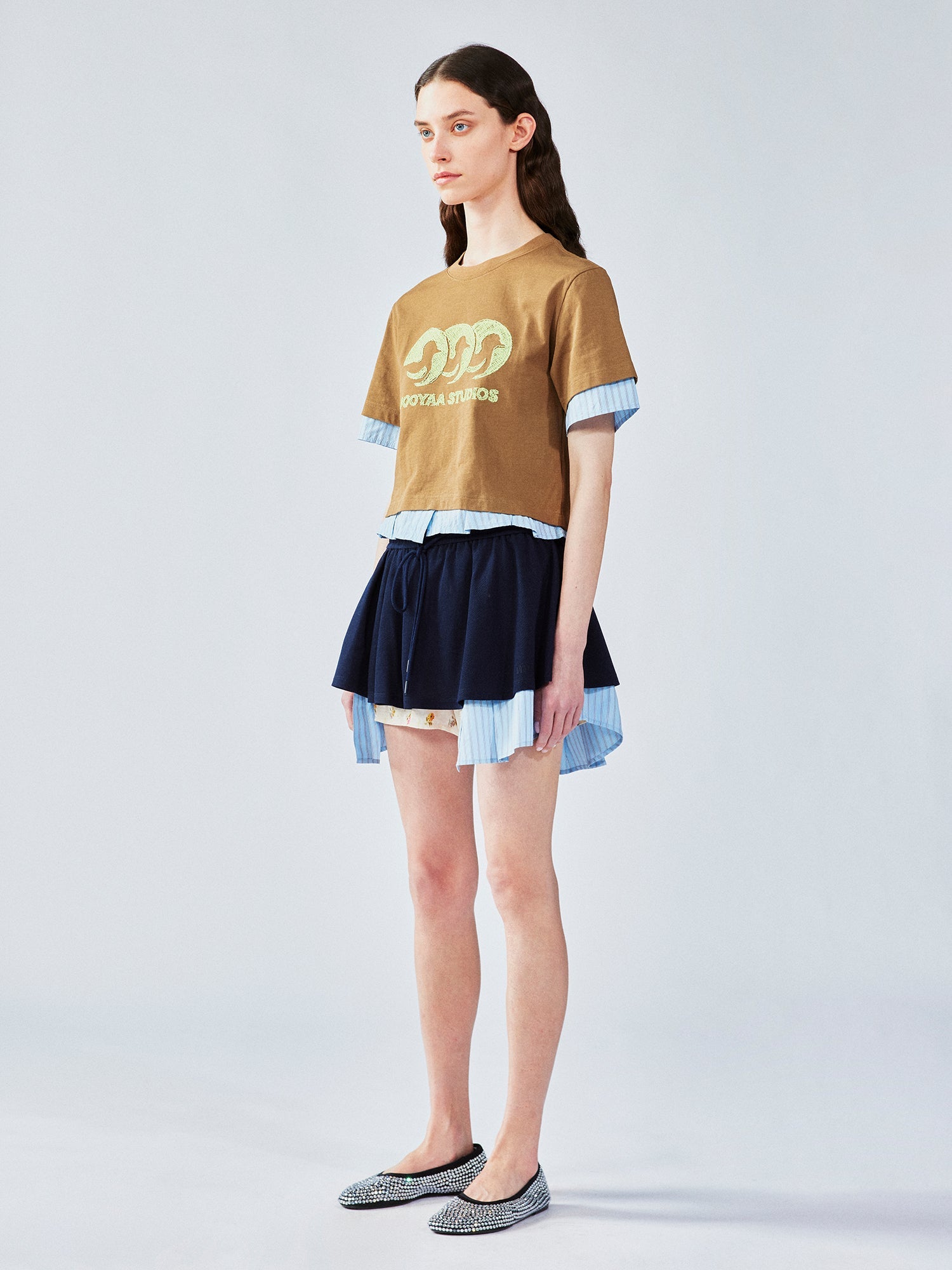 Faux-layered polo shirt mini skirt
