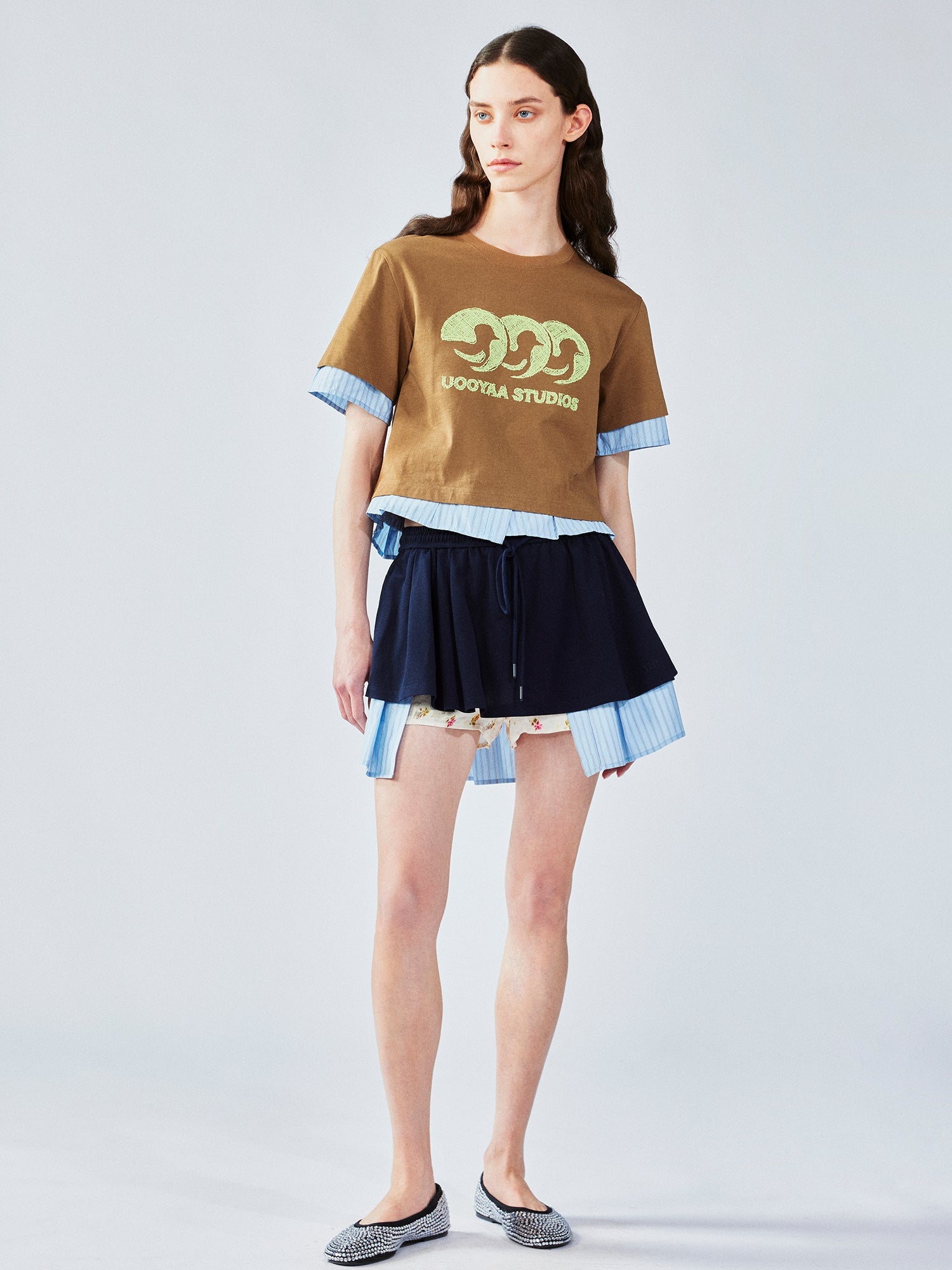 Faux-layered polo shirt mini skirt