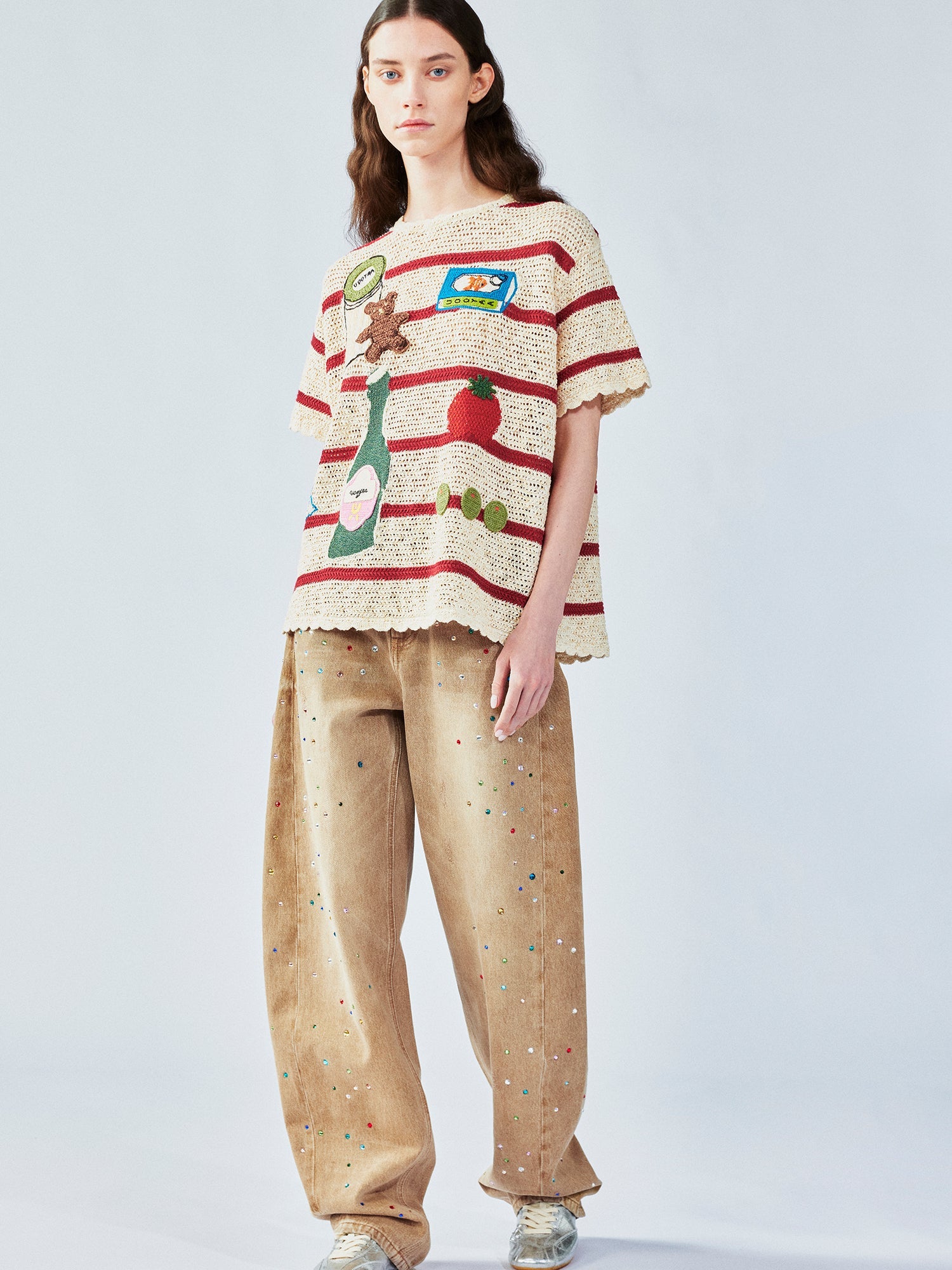 Love & food handmade granny-knit style t-shirt